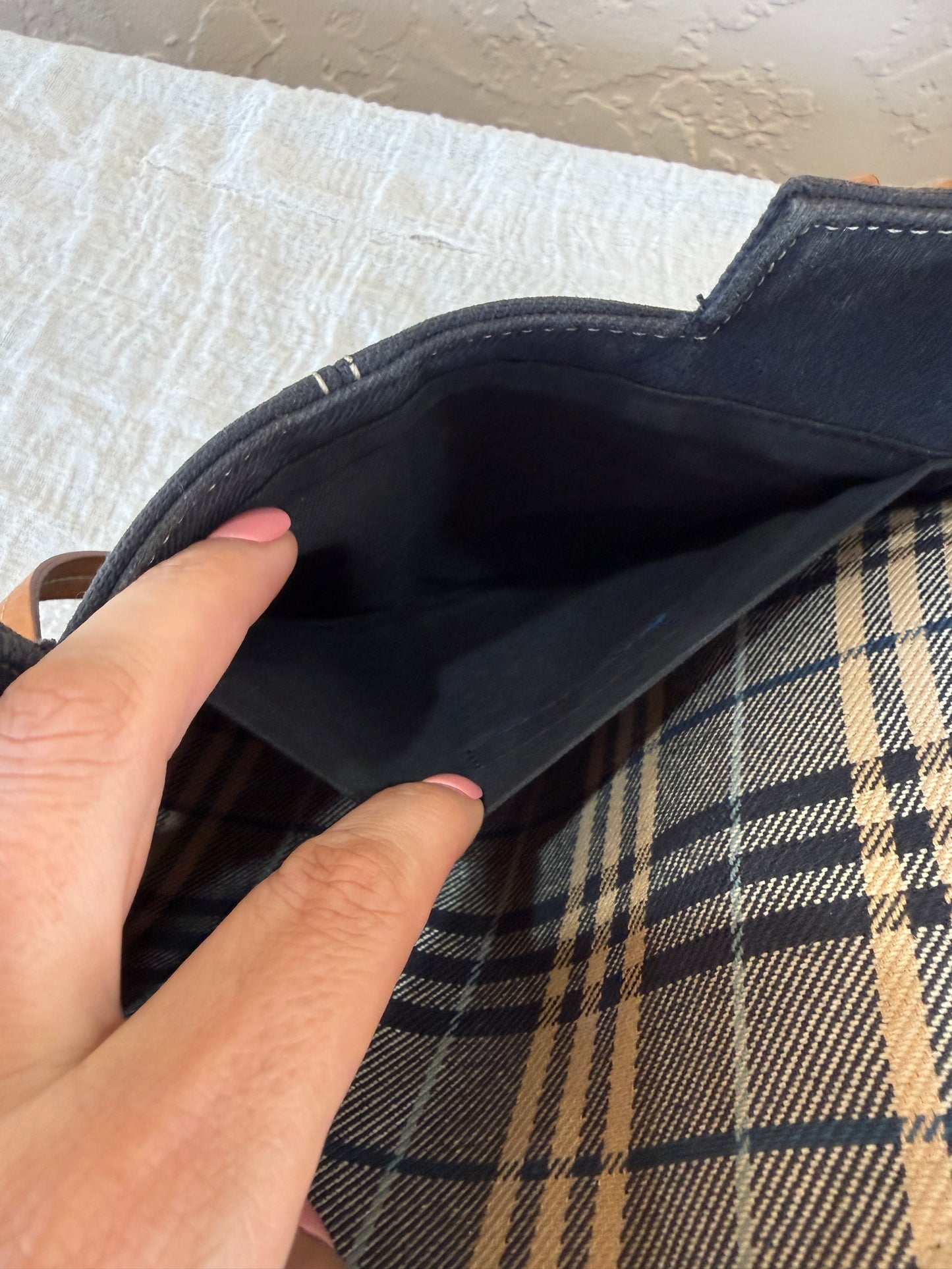 Burberry Blue Denim Like Canvas Tote with Removable Zipper Pouch
