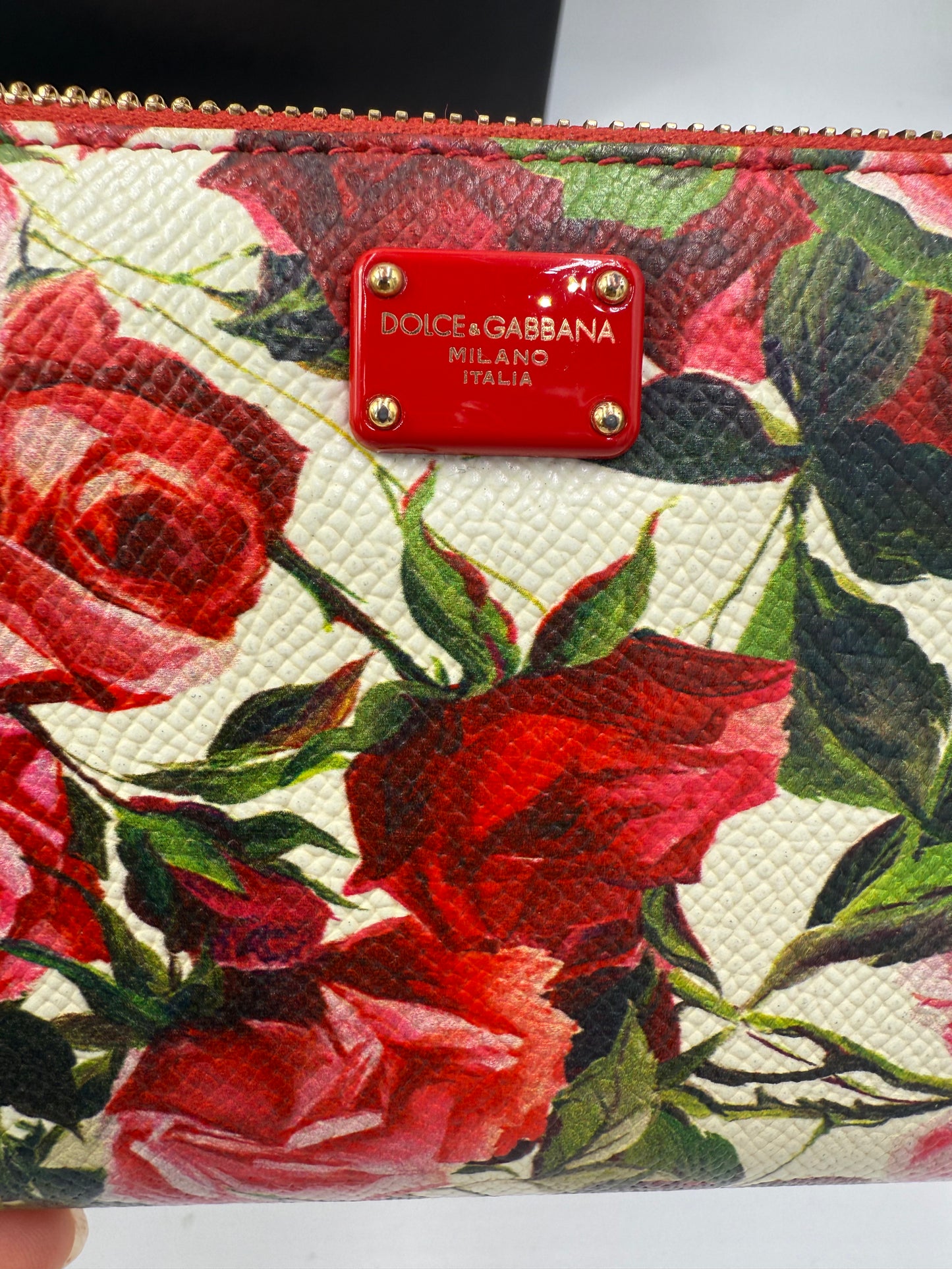 Dolce & Gabbana Rose Motif Leather Zippy Wallet Full Inclusion