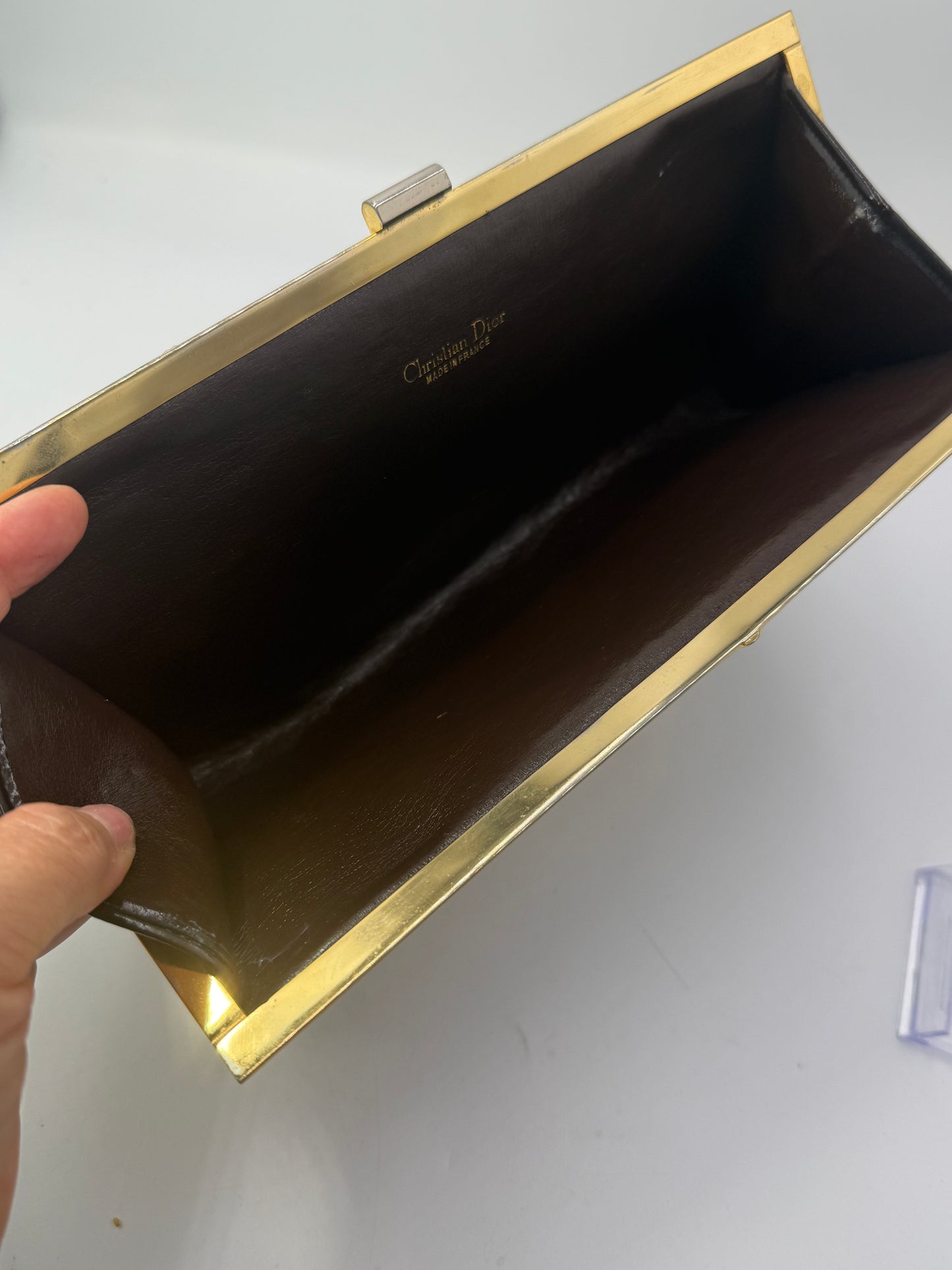 Christian Vintage Dior Beige Brown Trotter Clutch