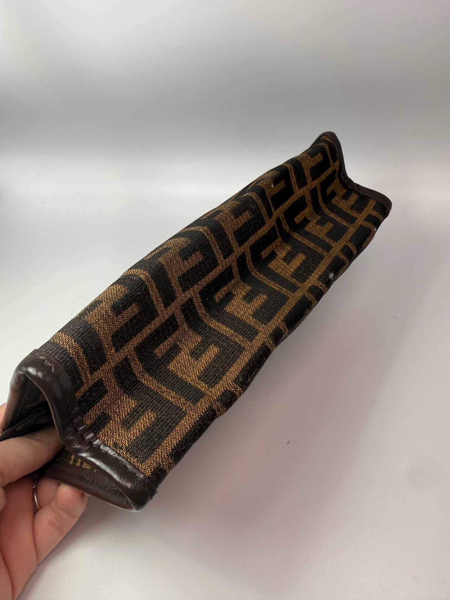 Fendi Zucca Canvas Toiletry Pouch Zippered Clutch