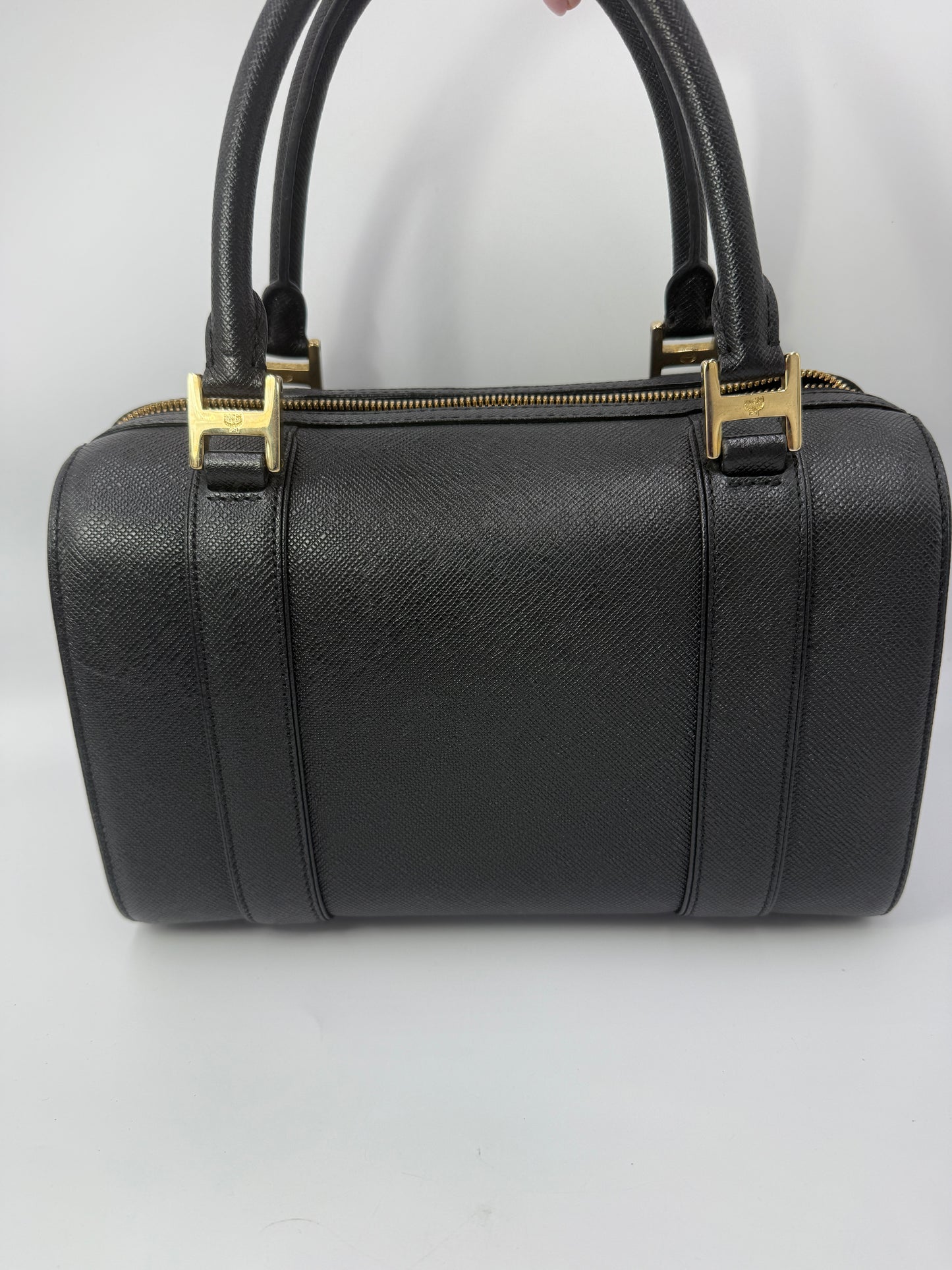 MCM Black Boston Bag With Logo Charms