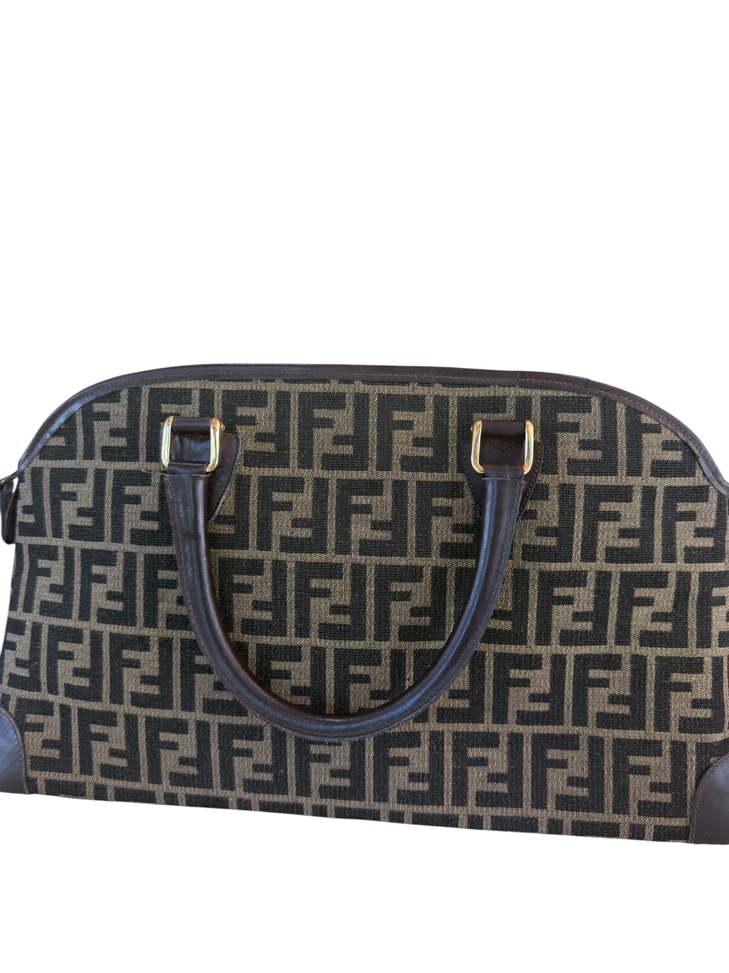 Fendi Vintage Brown Black Zucca Half Moon Satchel Handbag