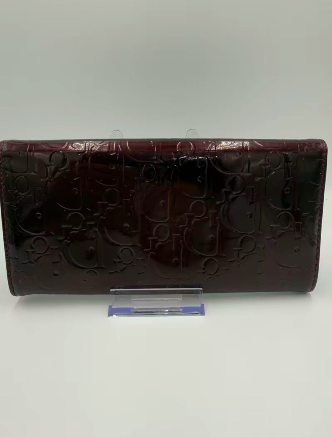 Christian Dior Burgundy Diorissimo Patent Leather Long Wallet on Chain