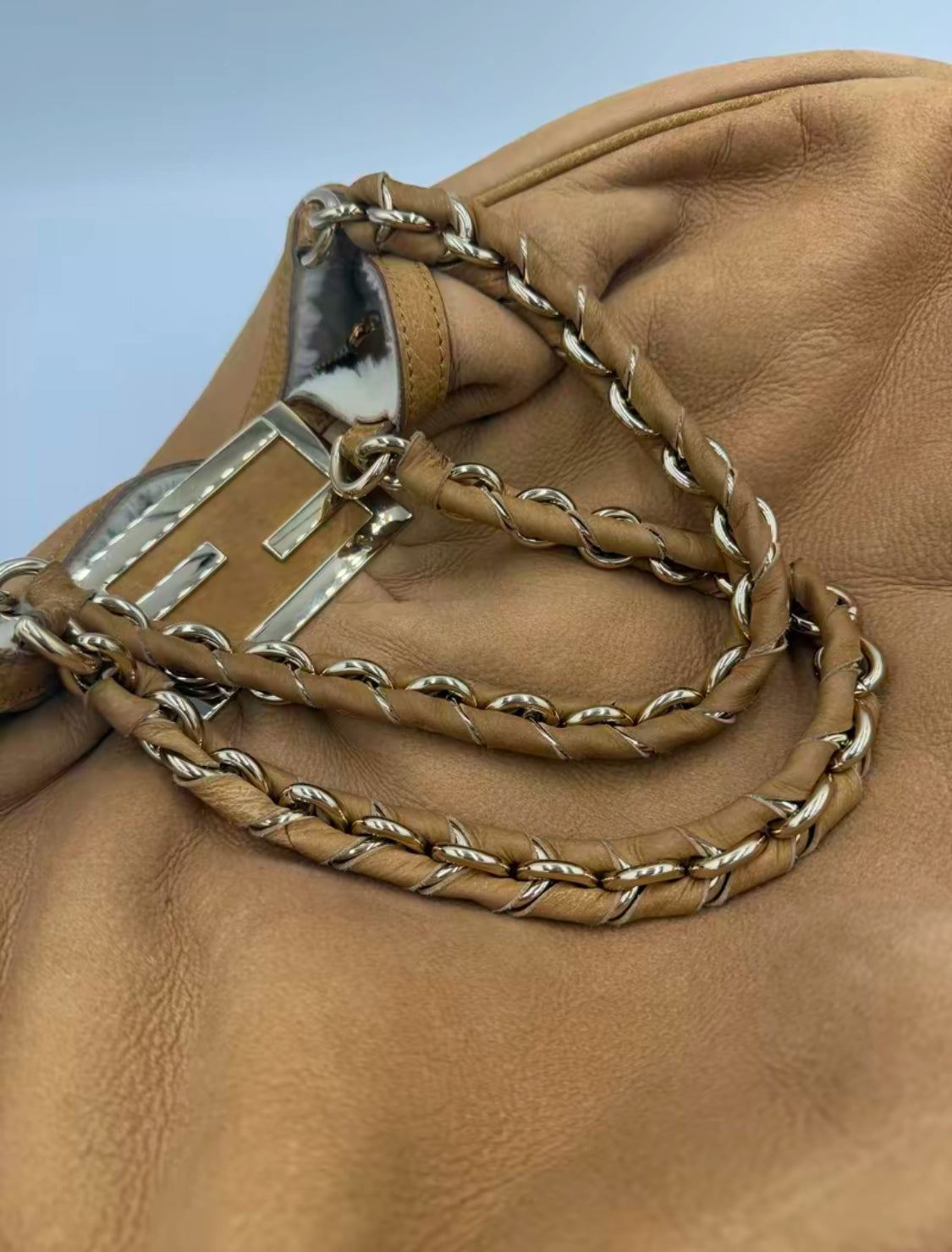 Fendi Nubuck Leather Shearling Hobo Shoulder Bag