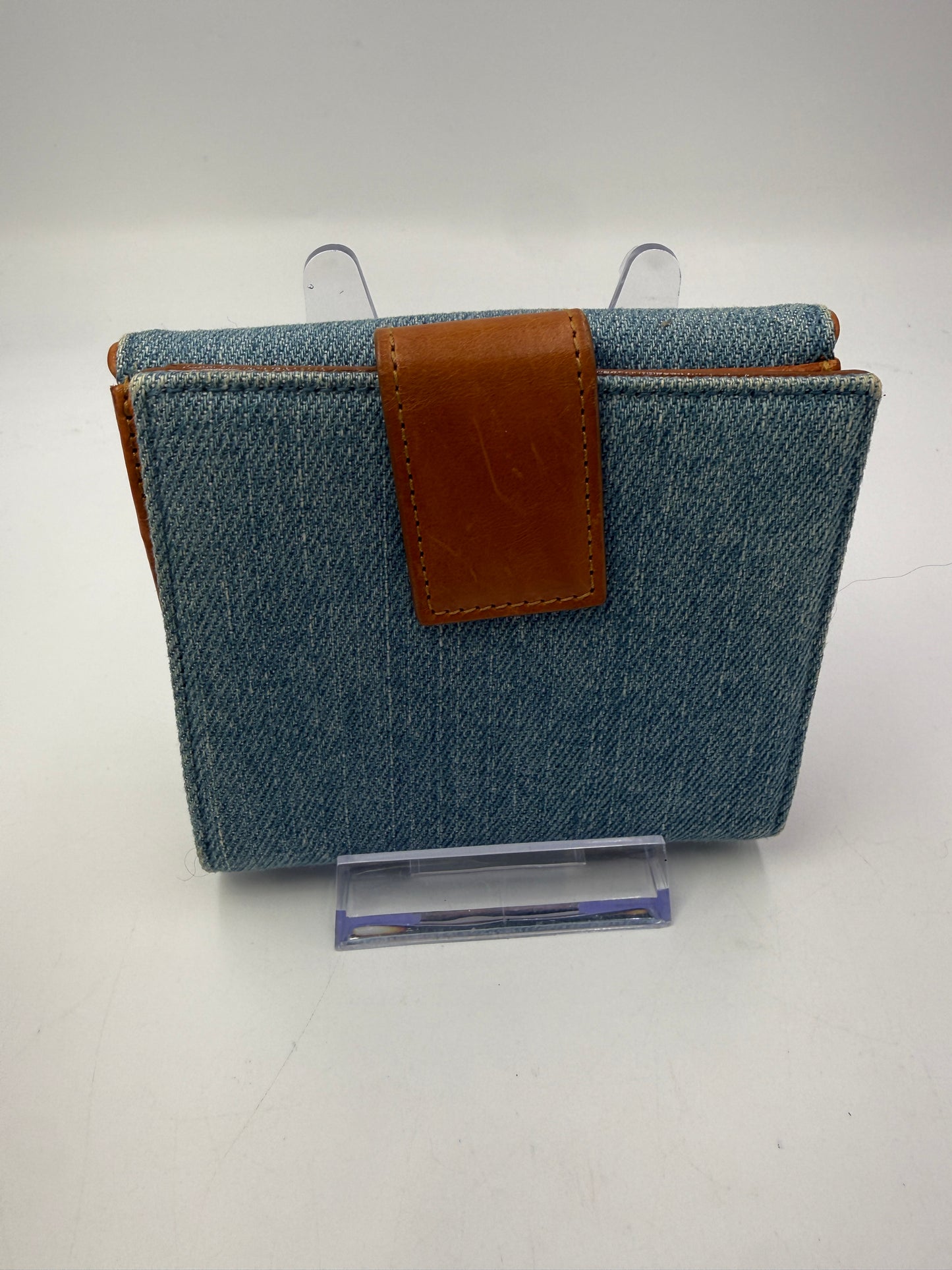 Christian Dior Denim Embroidered Compact Wallet