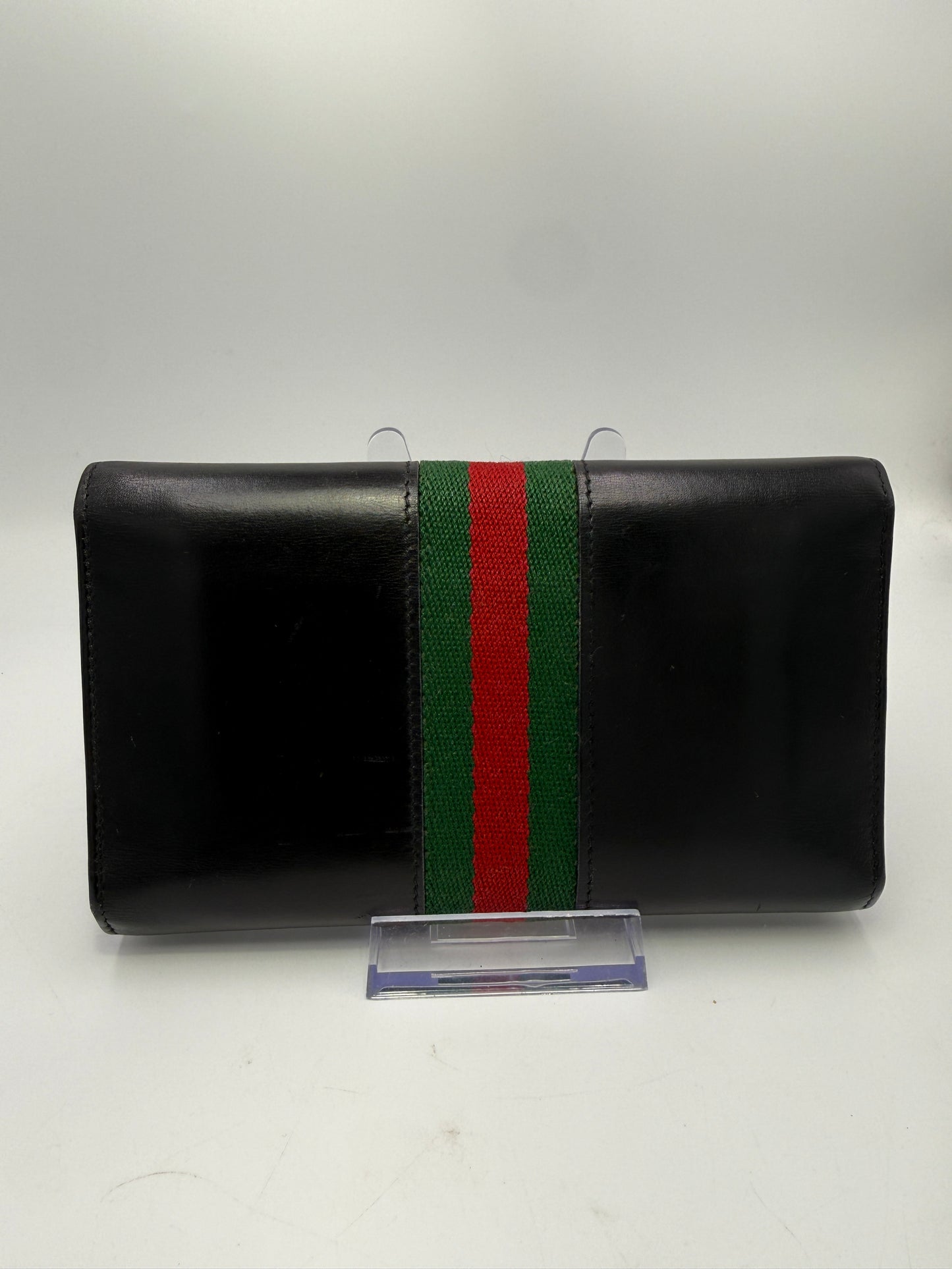 Gucci Vintage Black Leather Horse-bit Sherry Line Wallet