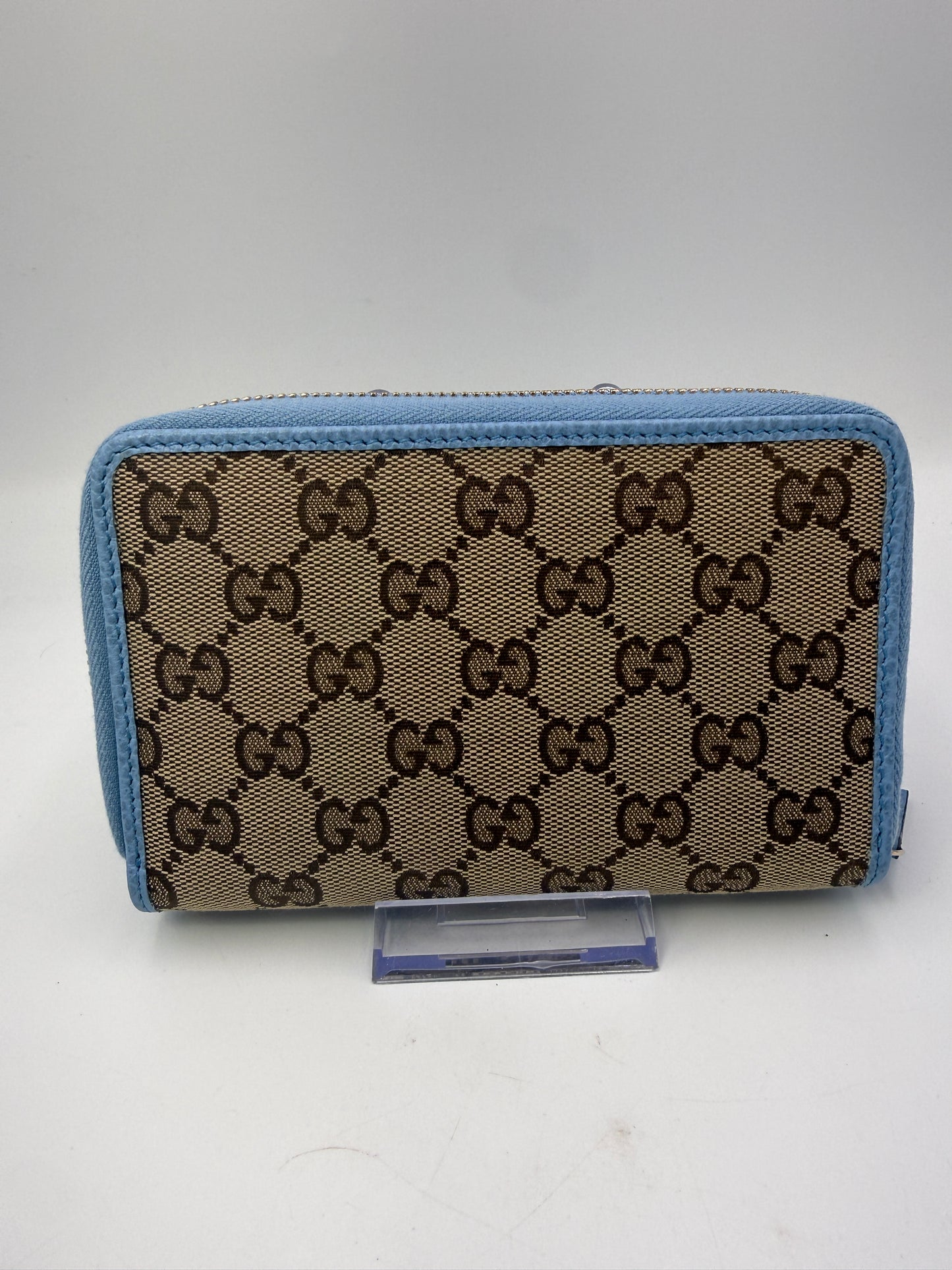 Gucci Guccissima Canvas Zippy Wallet Light Blue Interior