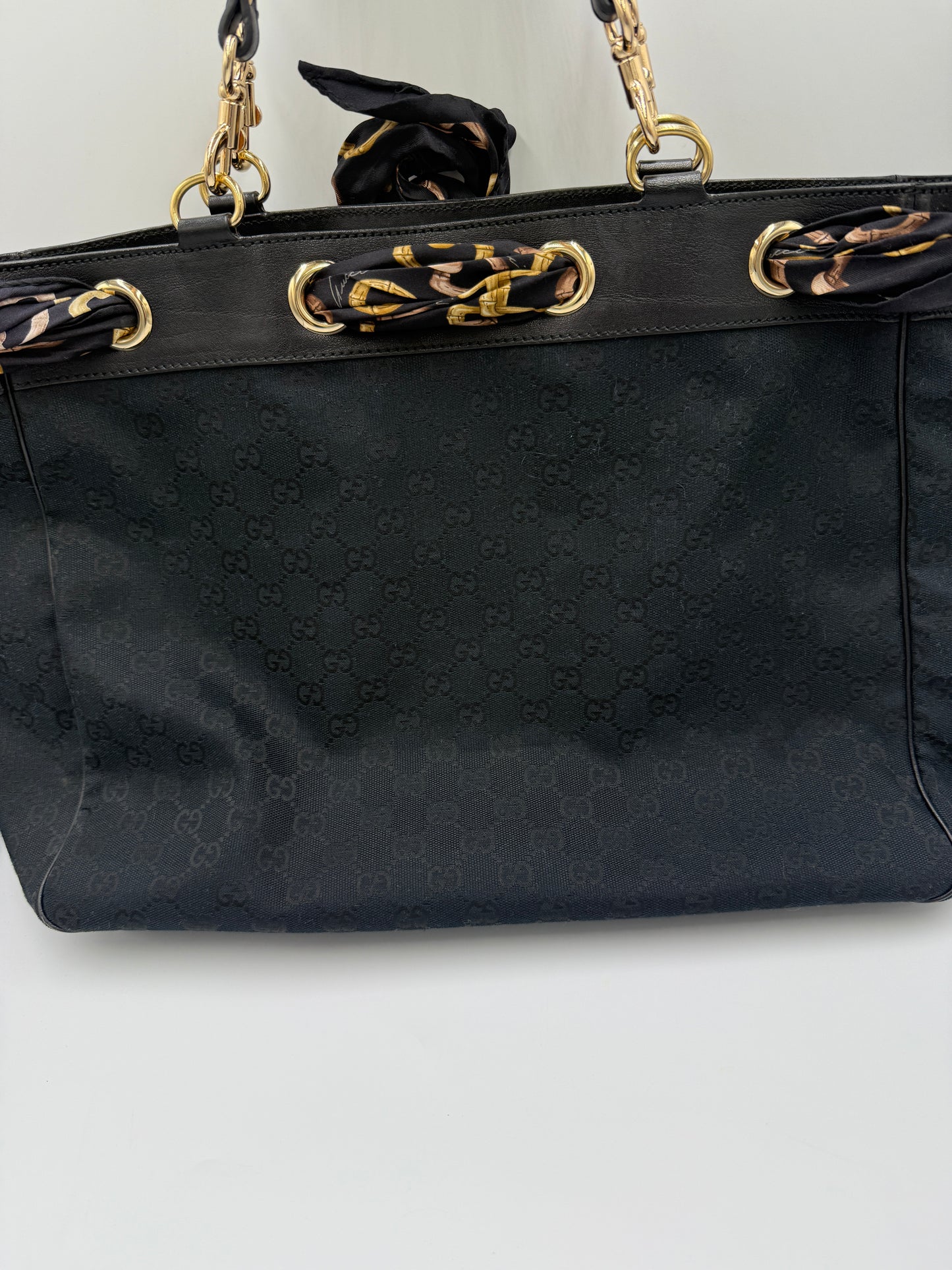 Gucci Guccissima Black Canvas Tote and Gucci Silk Scarf