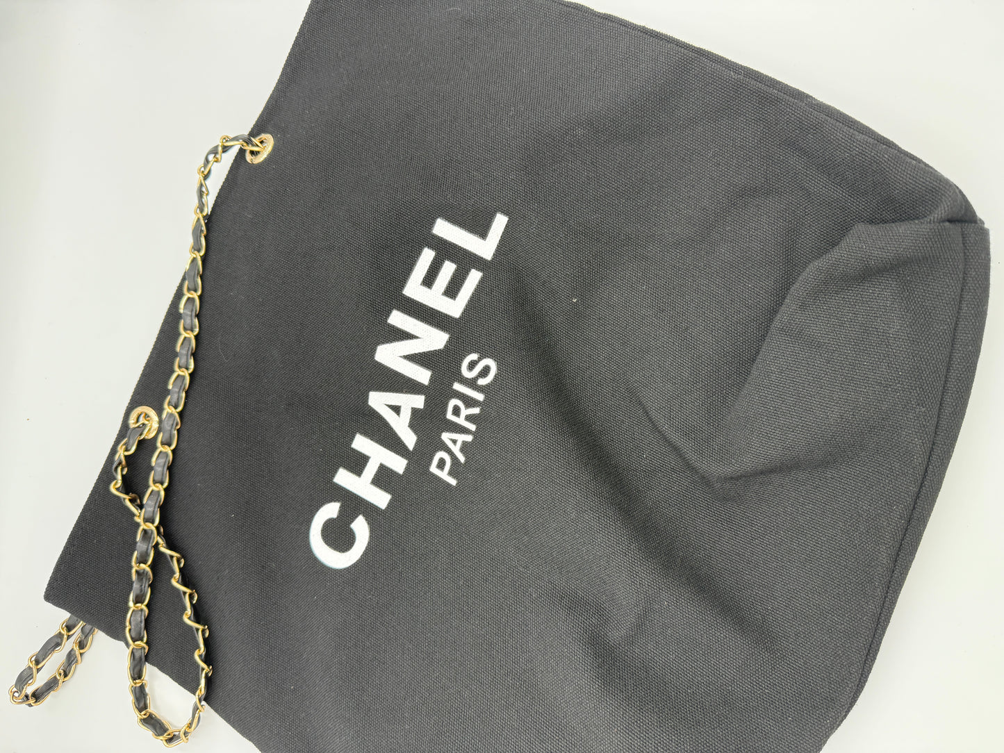 Chanel Black Canvas VIP Tote with Gold Chains
