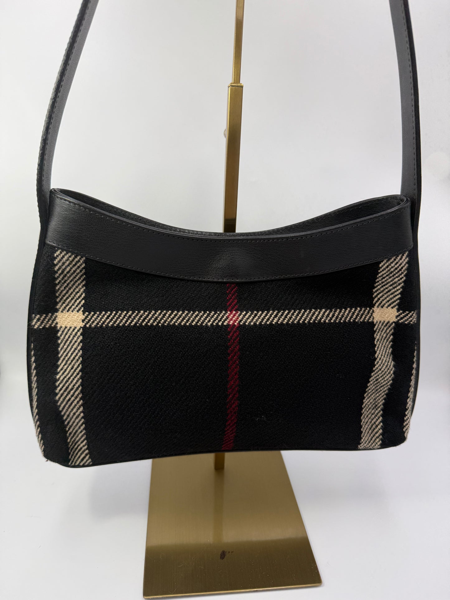 Burberry Black Wool Nova Check Shoulder Bag