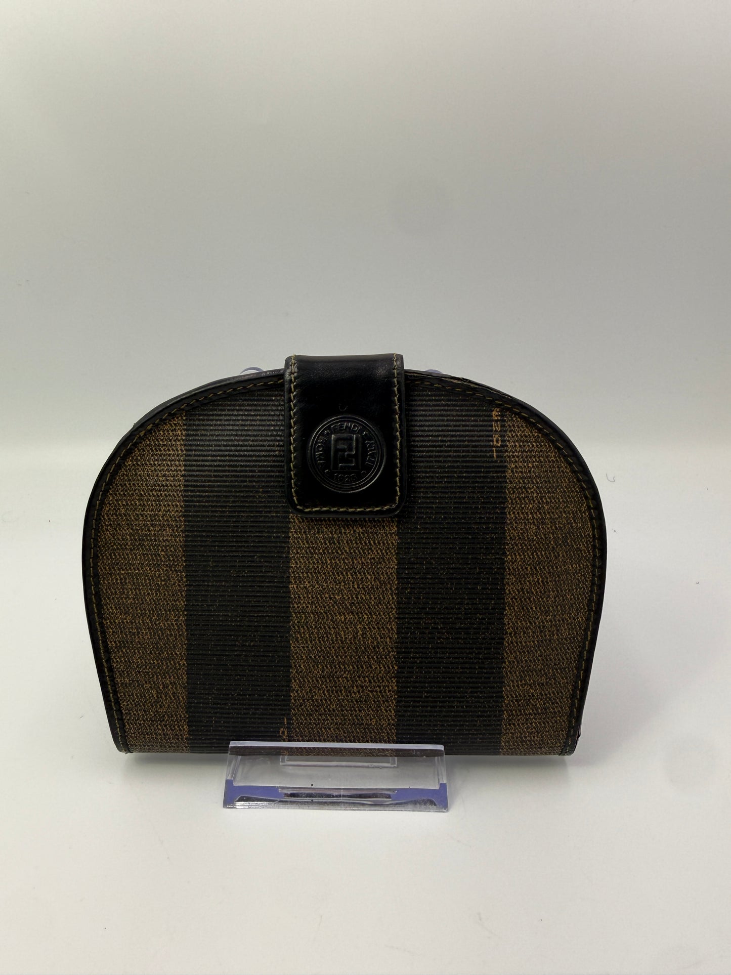 Vintage Fendi Pequin Stripe Coated Canvas Half Moon Wallet