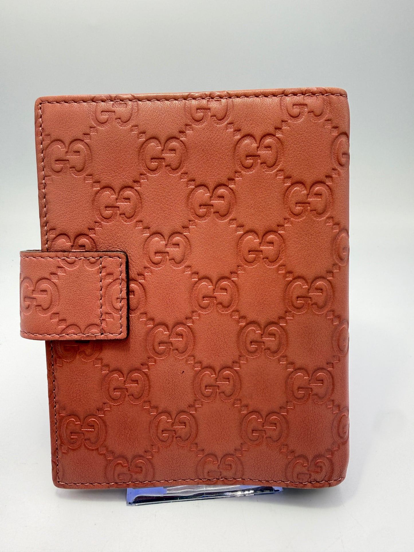 Gucci Guccissima Rose Pink Agenda Cover PM or Passport Holder with Heart Snap