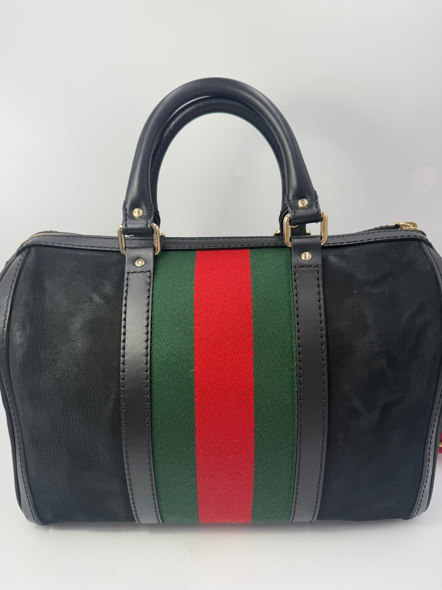 Gucci Black Suede Sherry Line Travel Bag with Unbranded Crossbody Strap