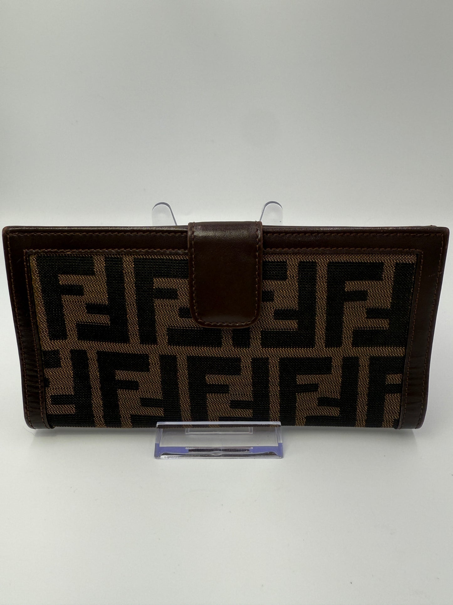 Fendi Brown Canvas Zucca Long Wallet with Box
