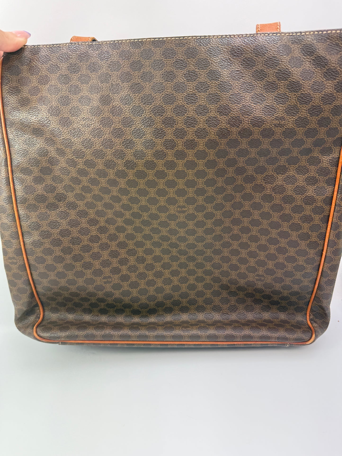 Celine Vintage Macadam Coated Canvas and Leather Tote