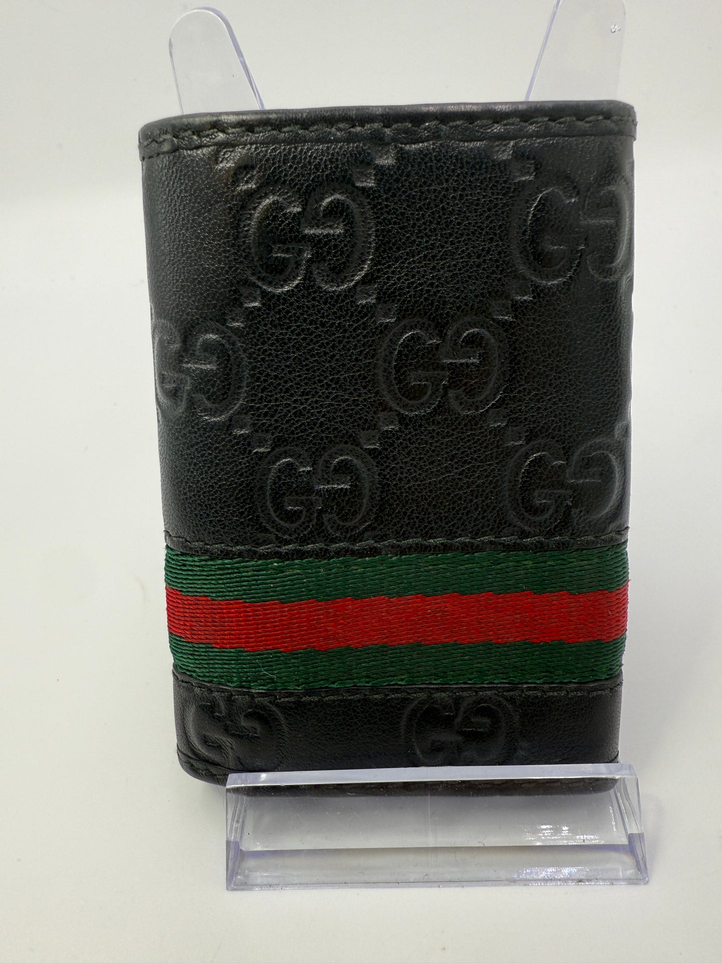 Gucci Guccissima Sherry Black Leather 6 Key Holder
