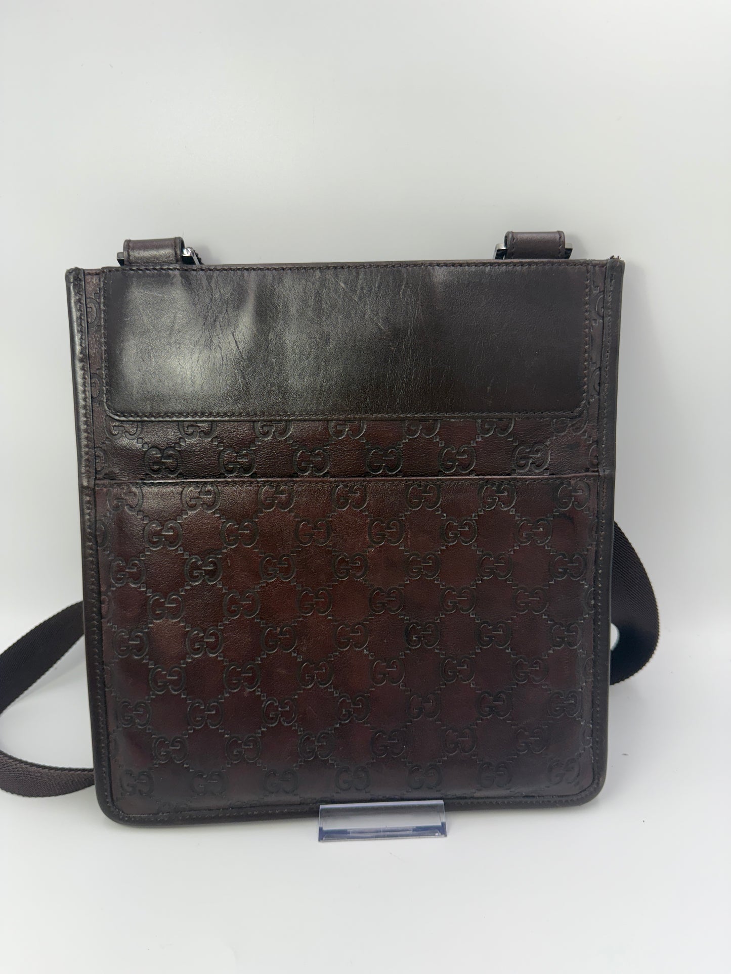 Gucci Guccissima Brown Leather Crossbody Unisex
