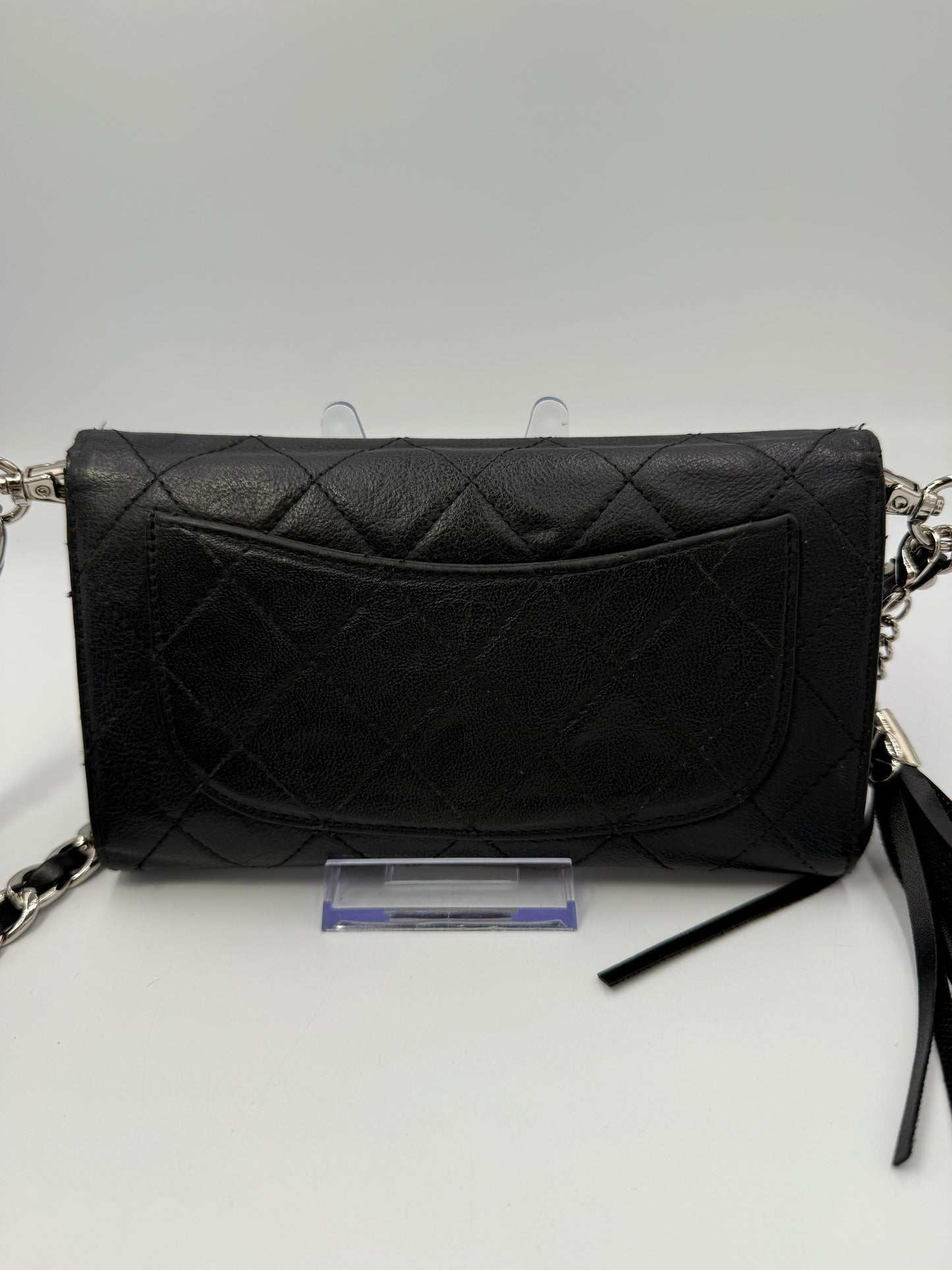 Chanel Black Calfskin Flap Wallet on Chain with Serial Code