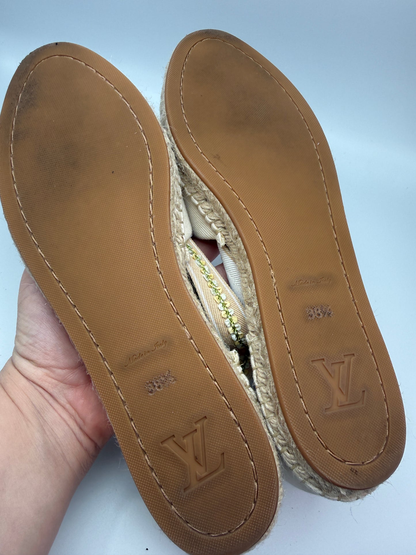 Louis Vuitton Beige Canvas Tie Up Espadrilles Size 8.5