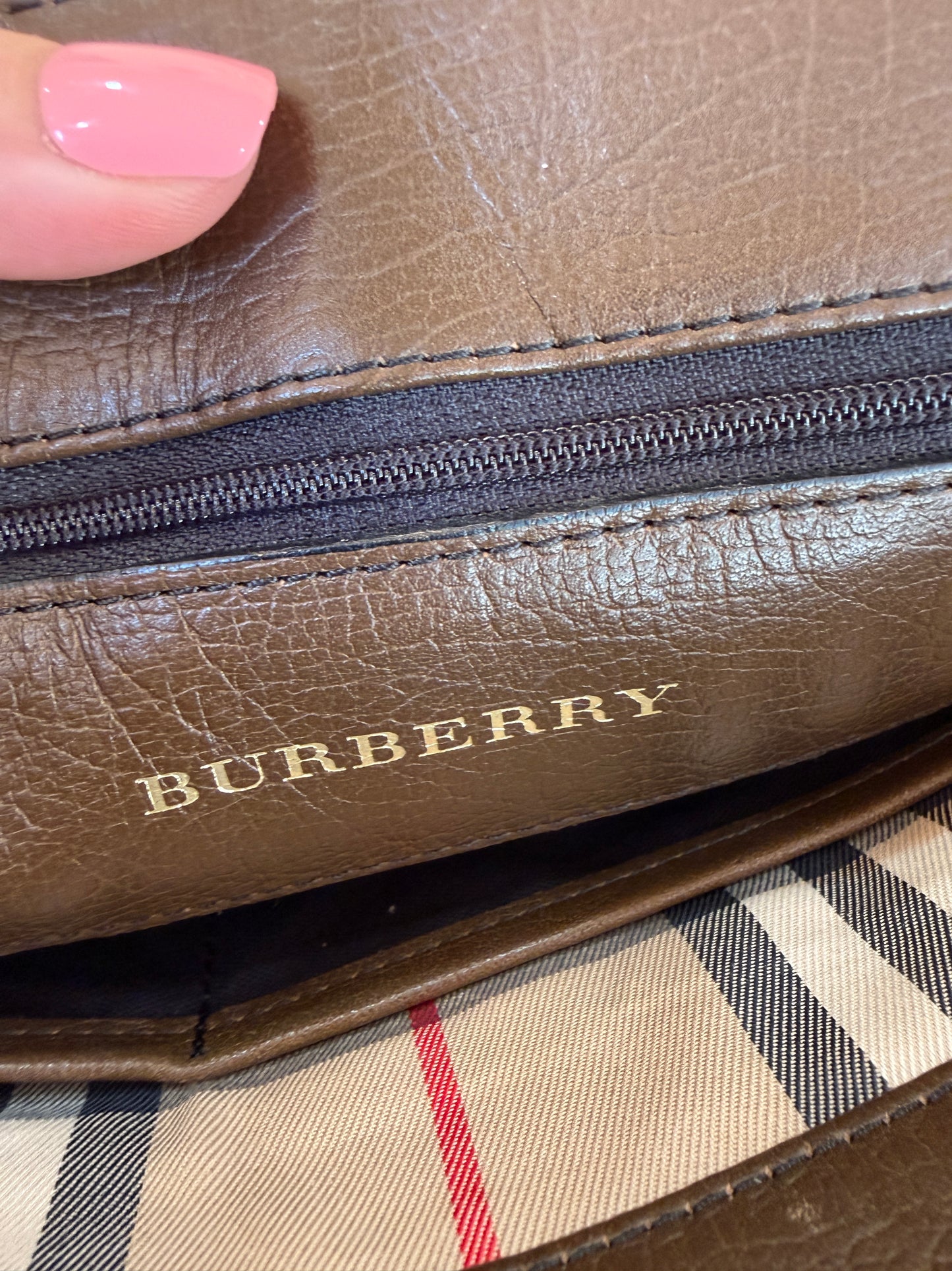 Burberry Unisex Brown Leather Nova Check Crossbody