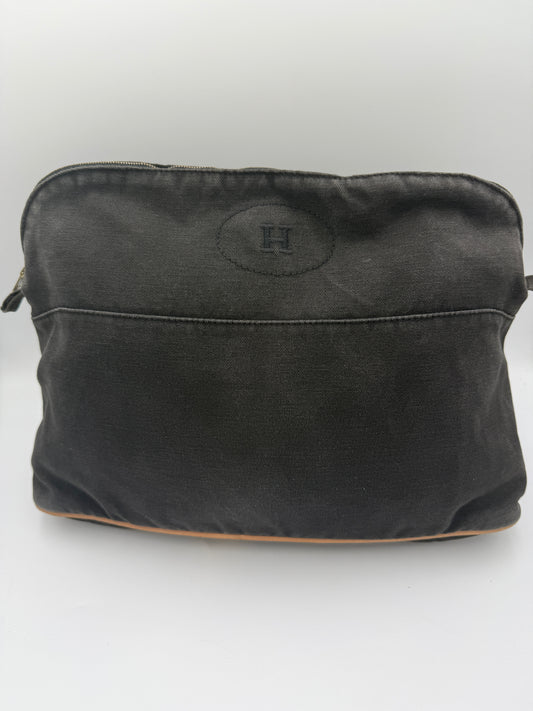 Hermes Large Black Canvas Toiletry Pouch - Cosmetic Pouch