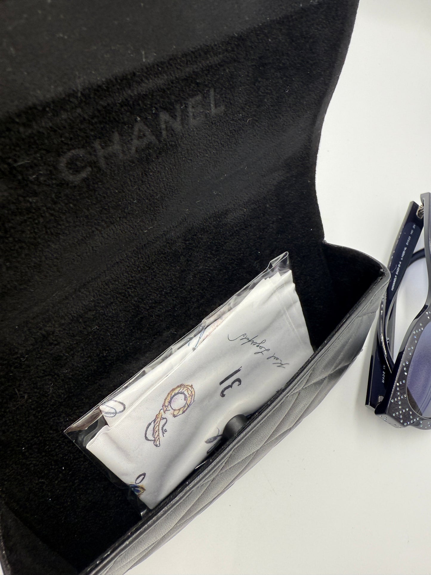 Chanel Swarovski Crystal Sunglasses With Case and CC Cloth