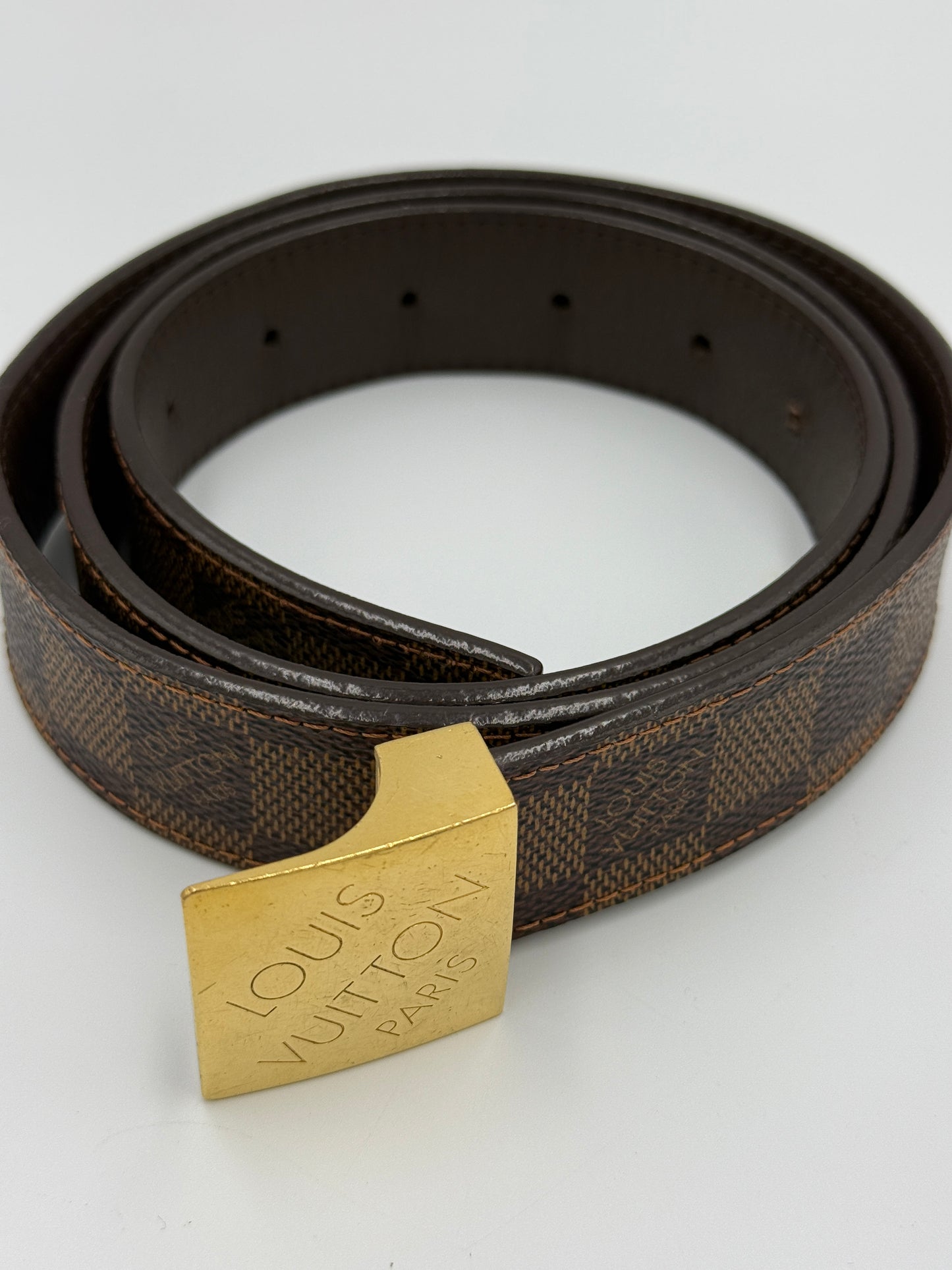 Louis Vuitton Damier Ebene Unisex Belt With Gold Buckle Size 95/38