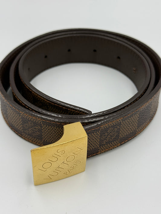 Louis Vuitton Damier Ebene Unisex Belt With Gold Buckle Size 95/38