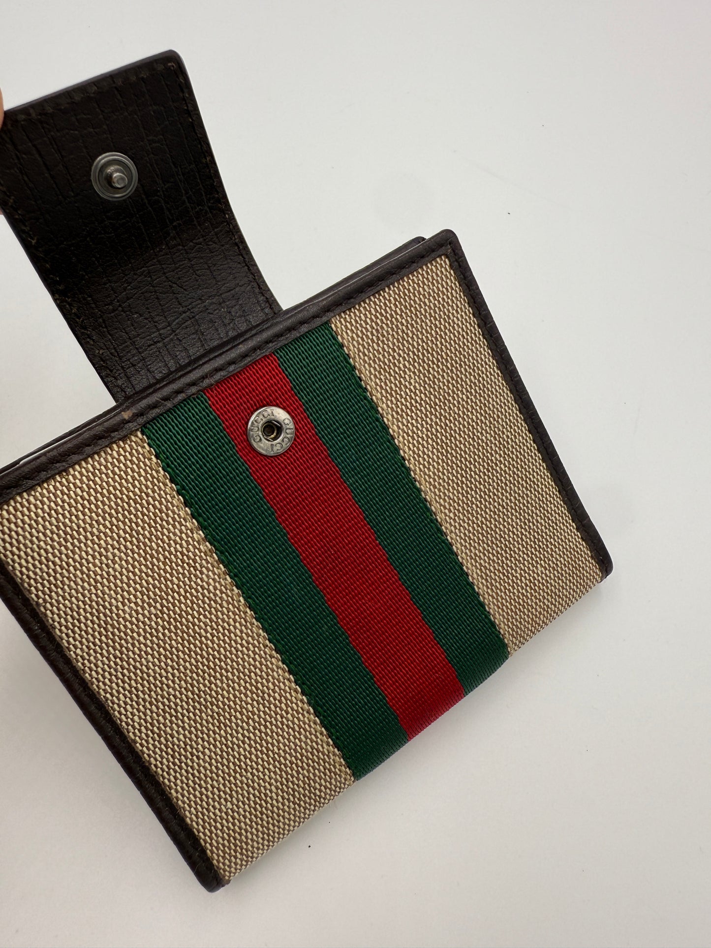 Gucci Beige Canvas Sherry Line Planner Card Case with Pen
