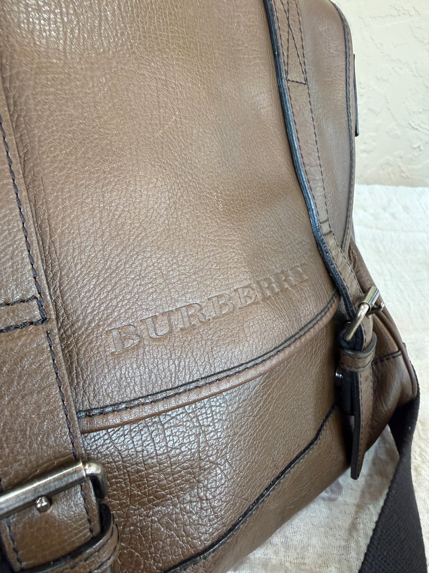 Burberry Unisex Brown Leather Nova Check Crossbody