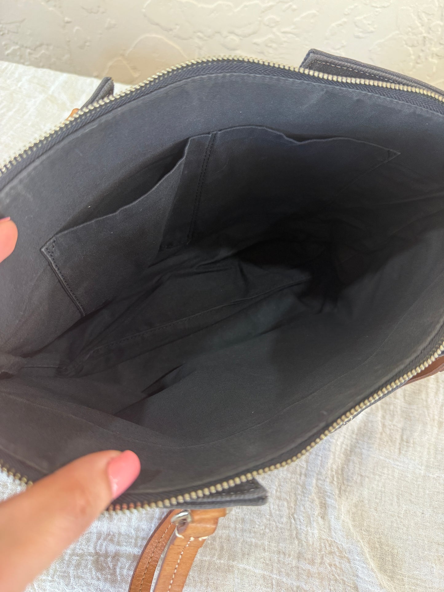 Burberry Blue Denim Like Canvas Tote with Removable Zipper Pouch