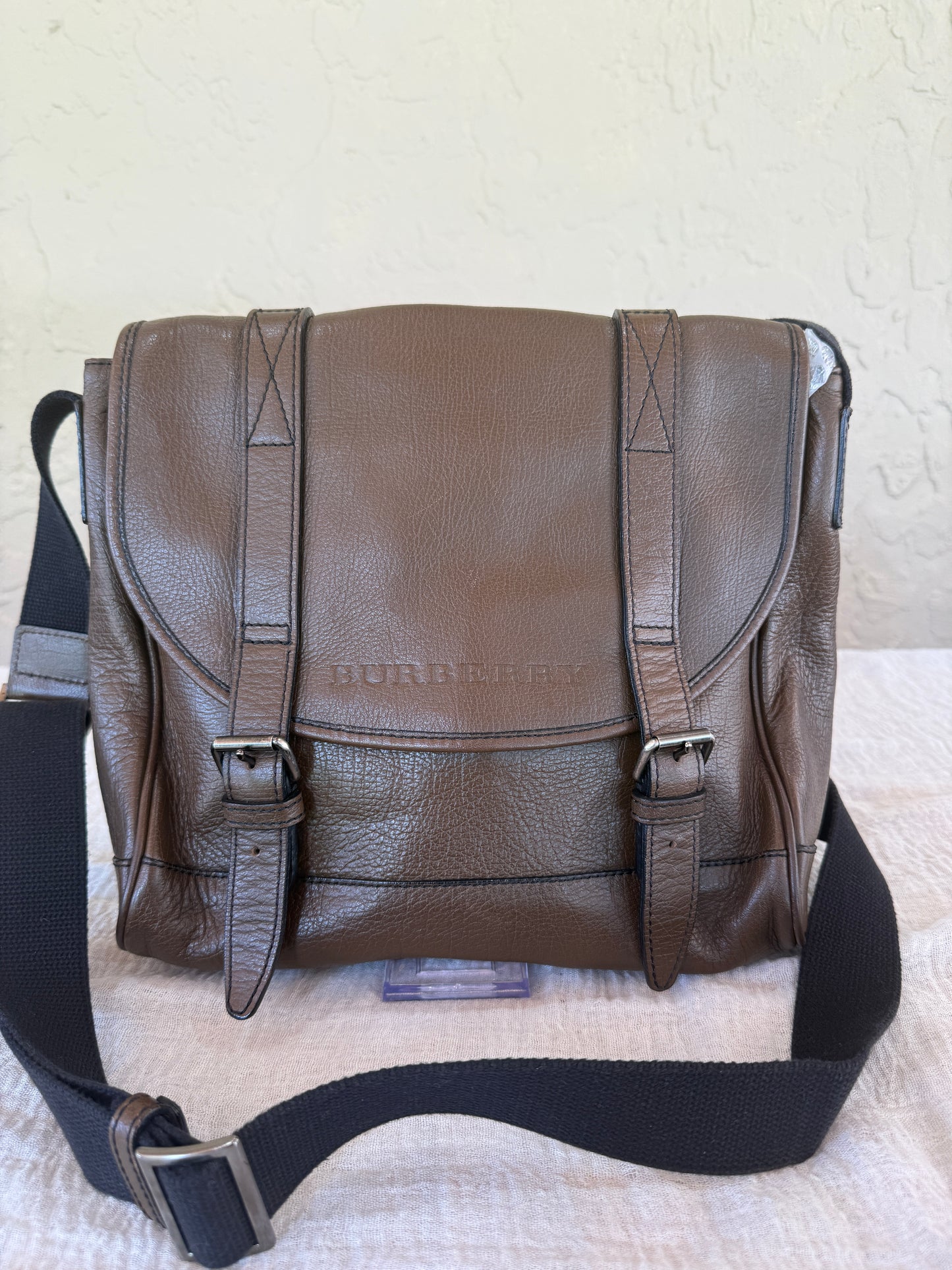 Burberry Unisex Brown Leather Nova Check Crossbody