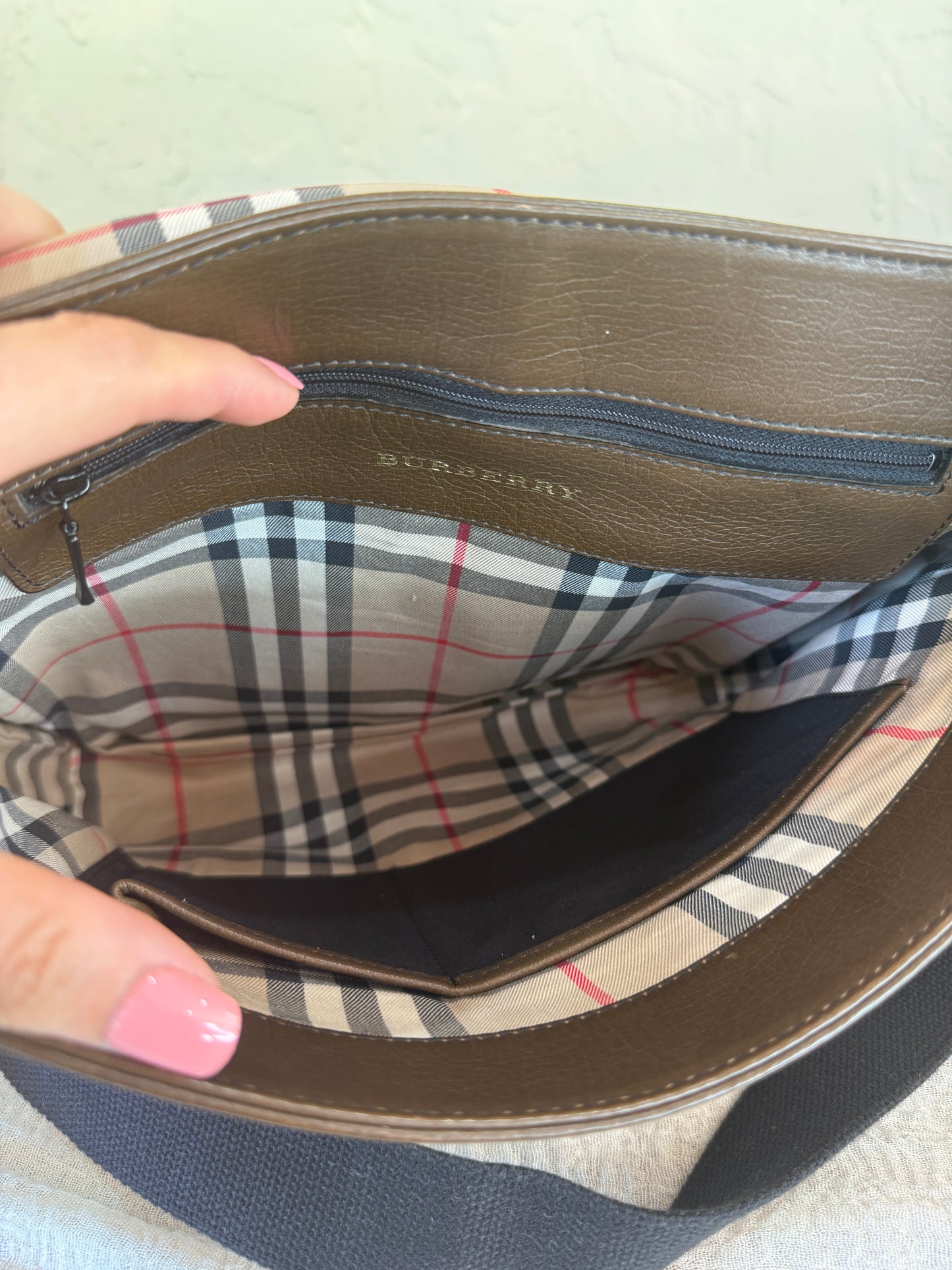Burberry Unisex Brown Leather Nova Check Crossbody