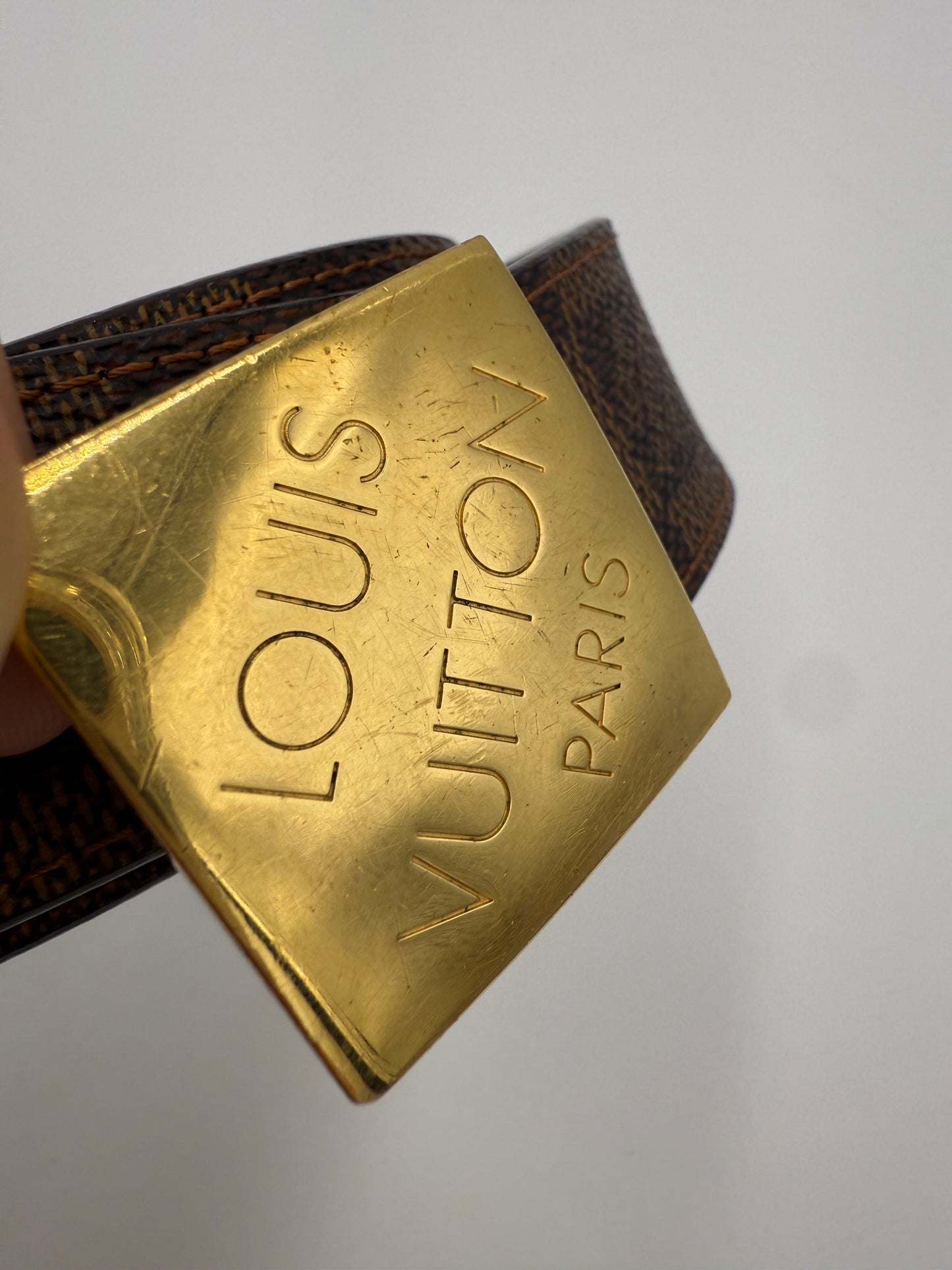 Louis Vuitton Damier Ebene Unisex Belt With Gold Buckle Size 95/38