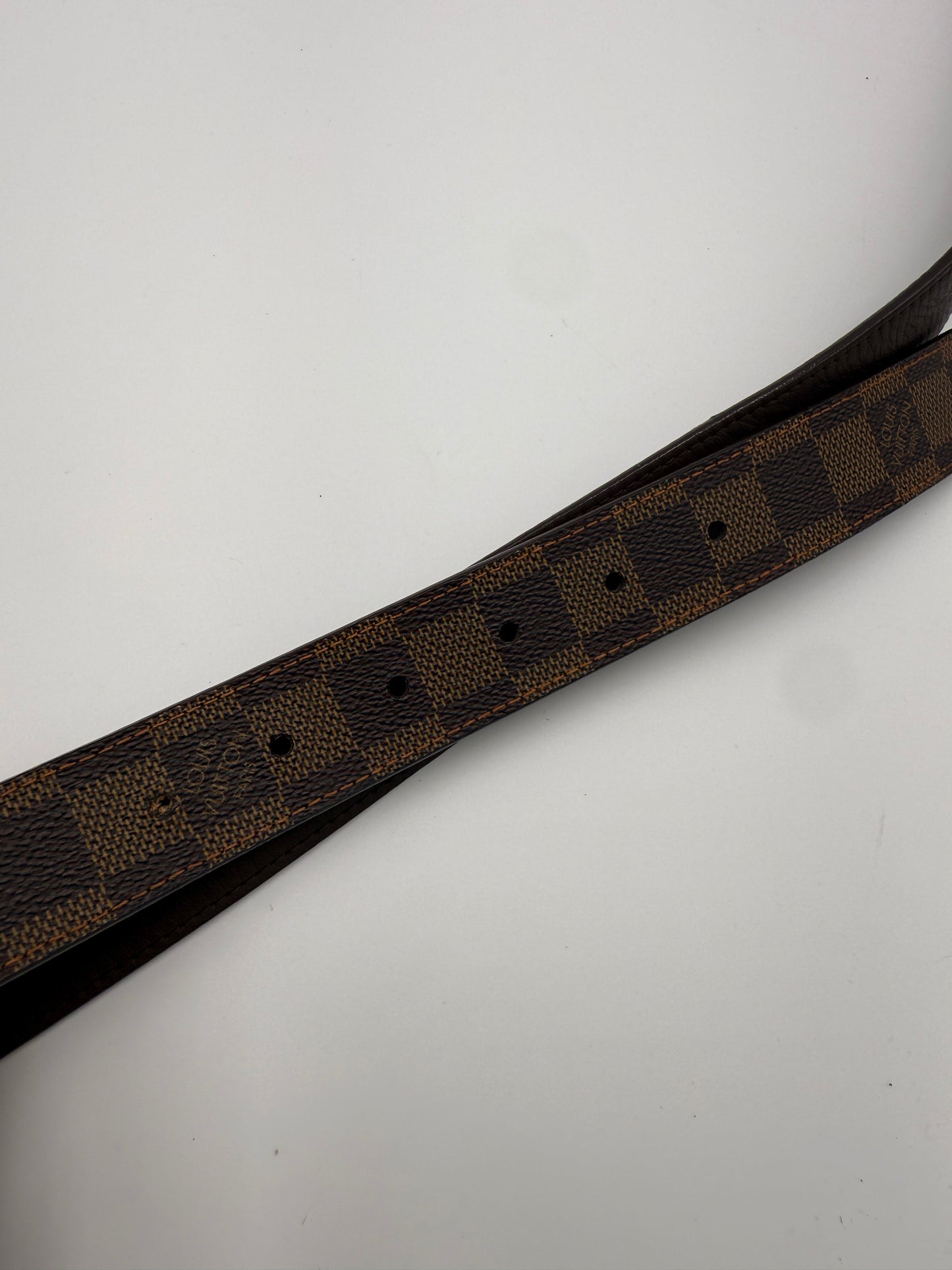 Louis Vuitton Damier Ebene Unisex Belt With Gold Buckle Size 95/38