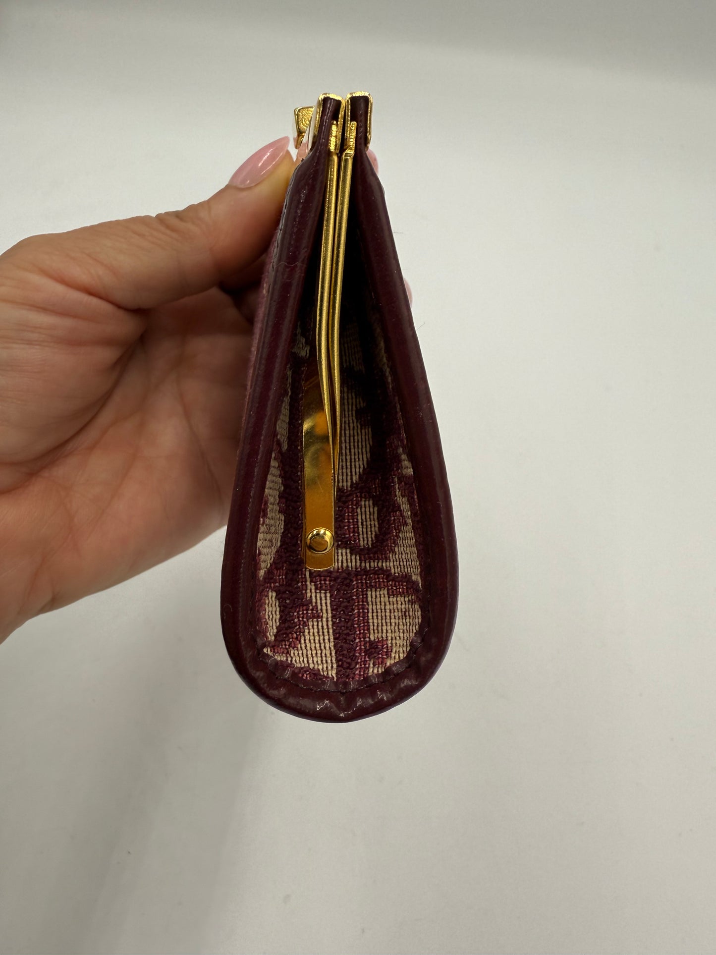 Christian Dior Burgundy Trotter Motif Kiss lock Coin Pouch