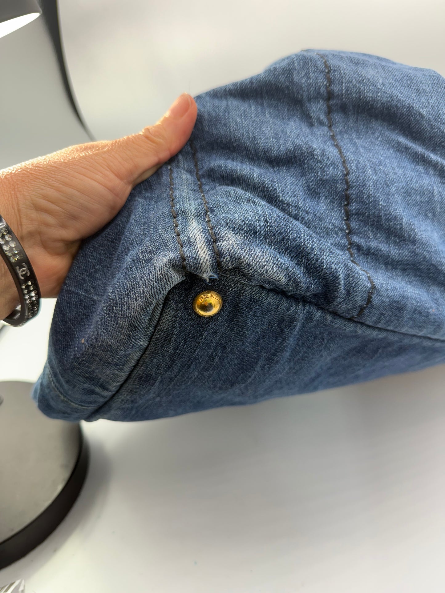 Prada Demim Canapa Medium Tote Bag