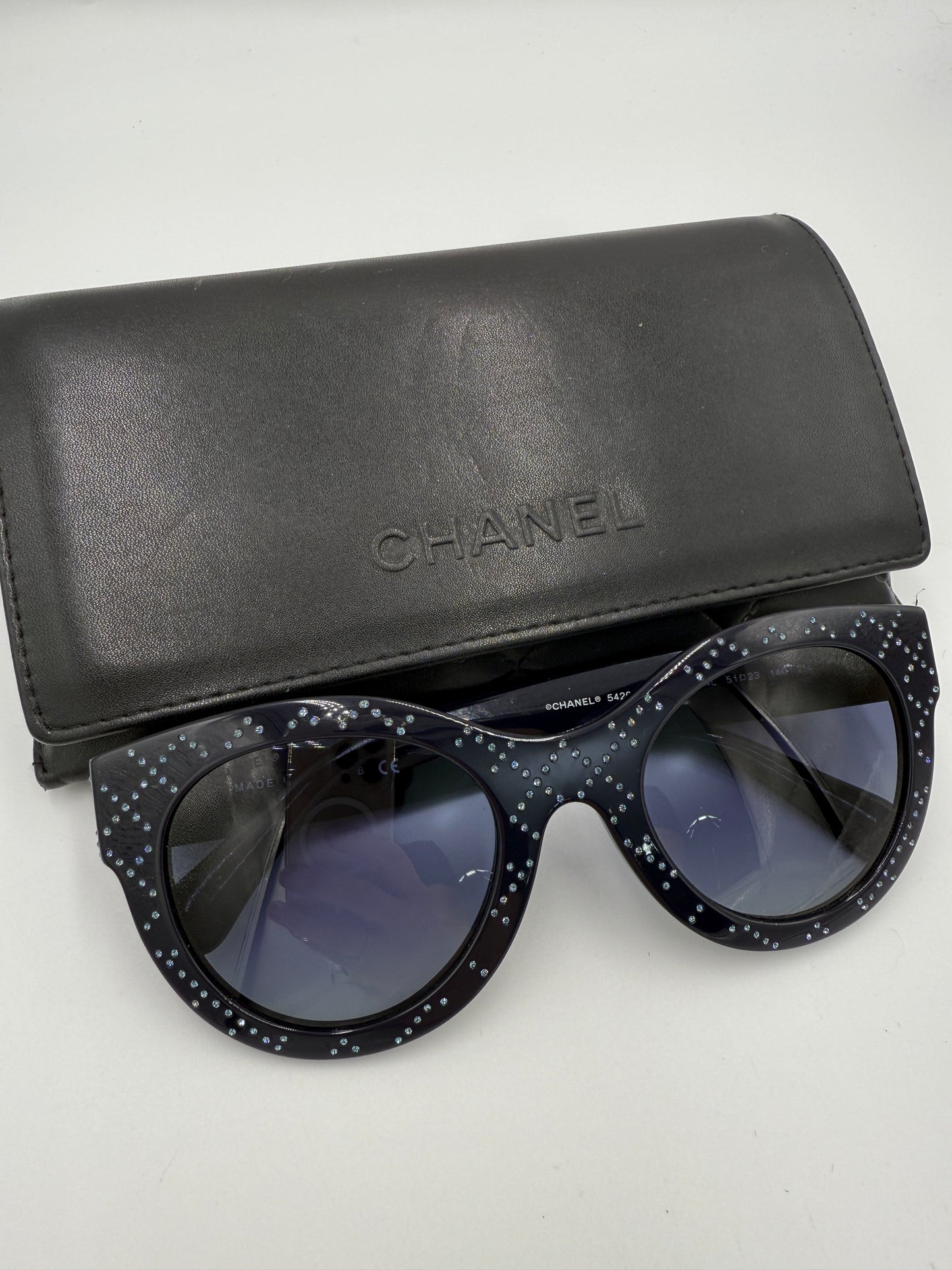 Chanel Swarovski Crystal Sunglasses With Case and CC Cloth