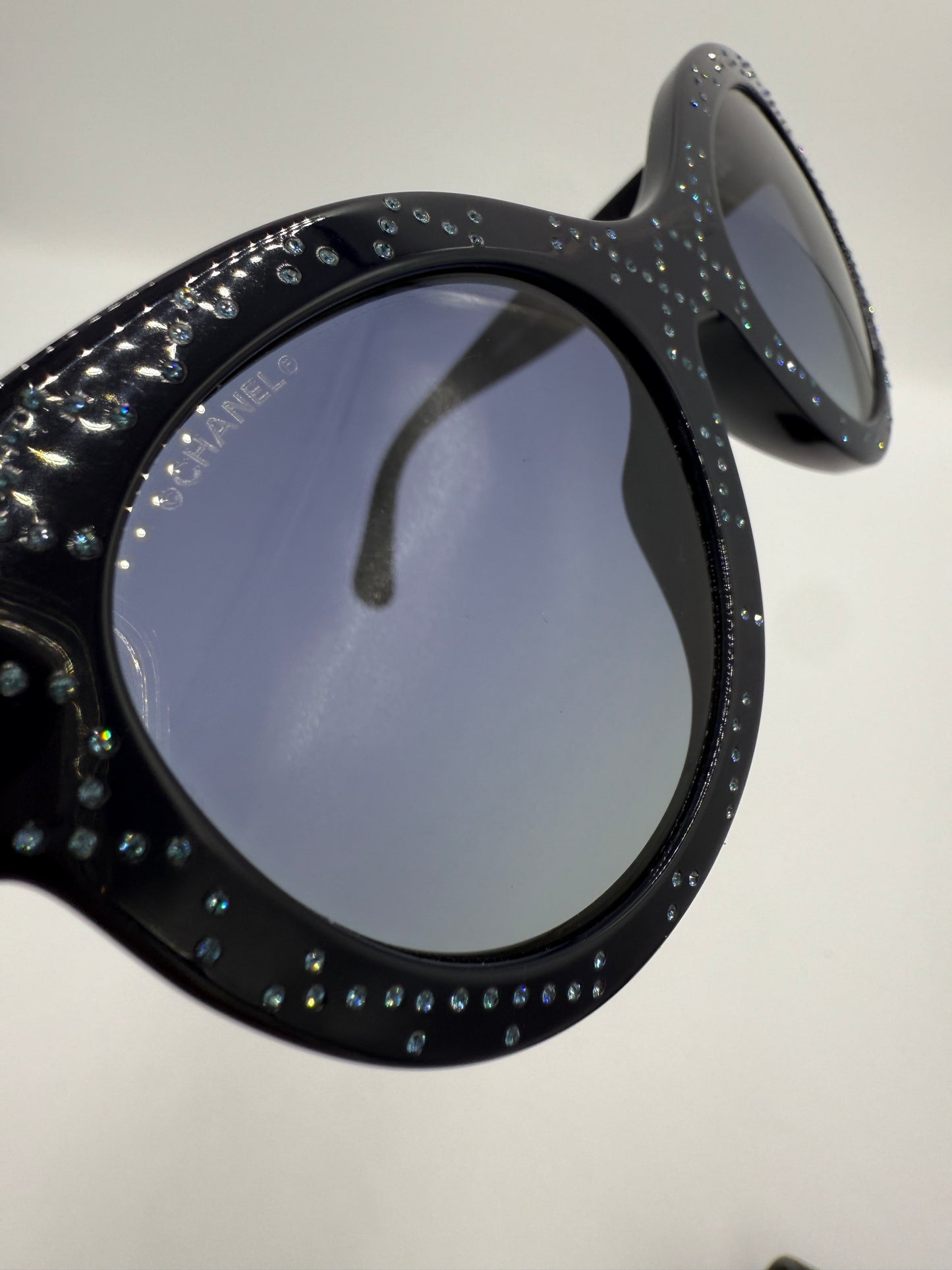 Chanel Swarovski Crystal Sunglasses With Case and CC Cloth