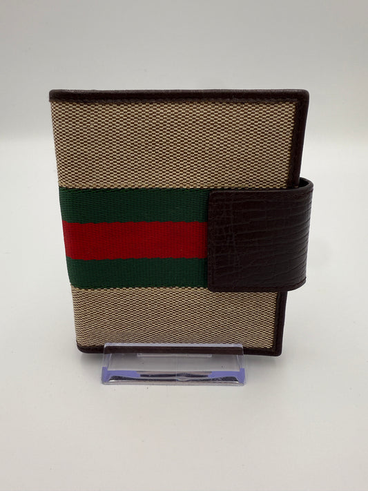 Gucci Beige Canvas Sherry Line Planner Card Case with Pen