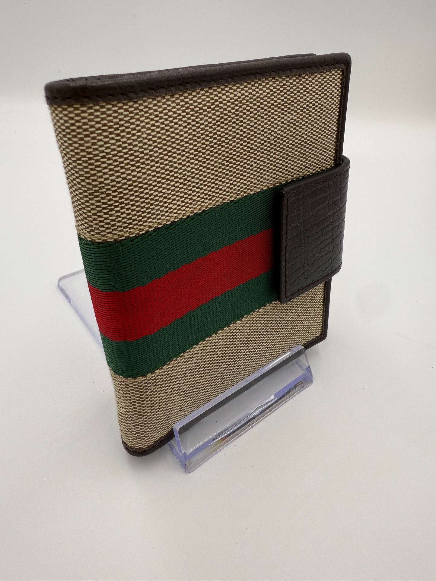 Gucci Beige Canvas Sherry Line Planner Card Case with Pen