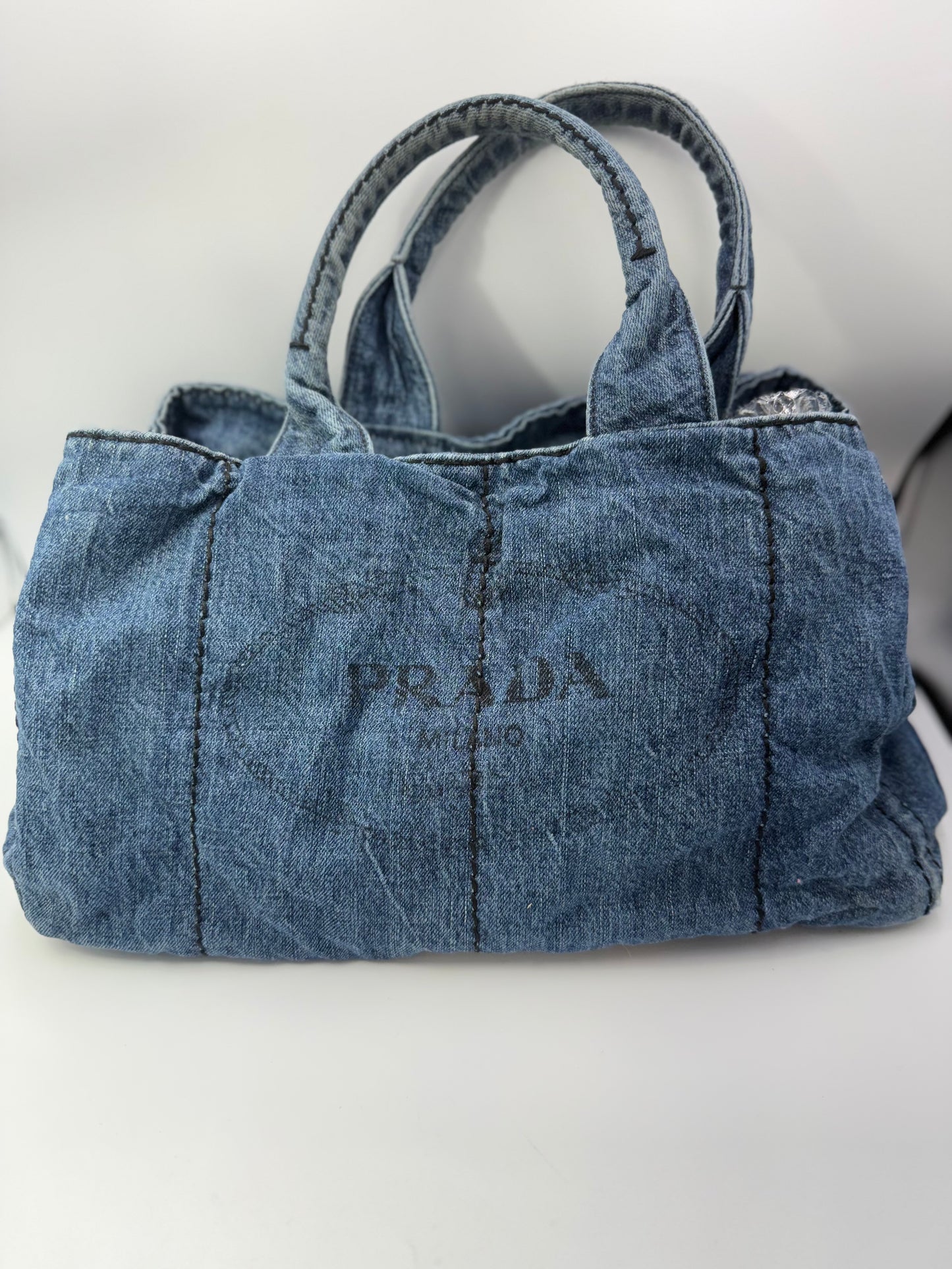Prada Demim Canapa Medium Tote Bag
