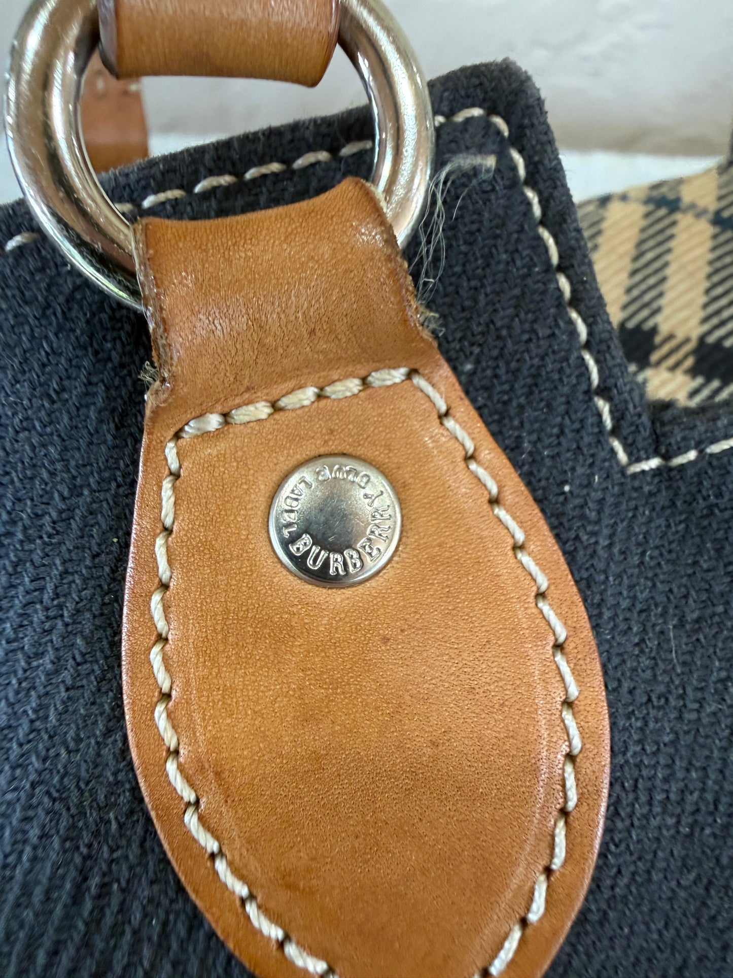 Burberry Blue Denim Like Canvas Tote with Removable Zipper Pouch