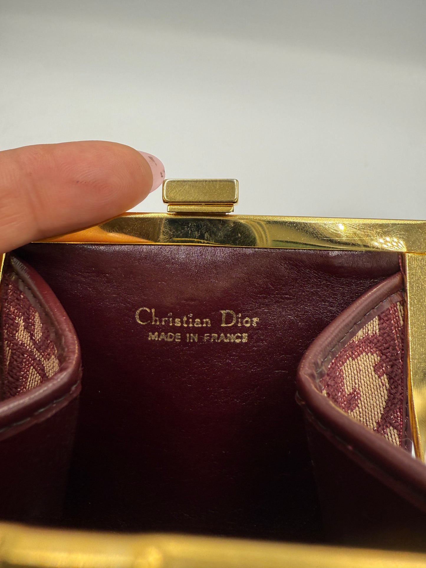 Christian Dior Burgundy Trotter Motif Kiss lock Coin Pouch