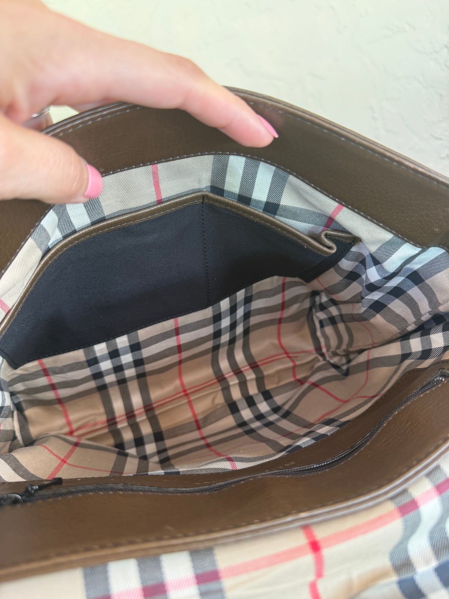 Burberry Unisex Brown Leather Nova Check Crossbody