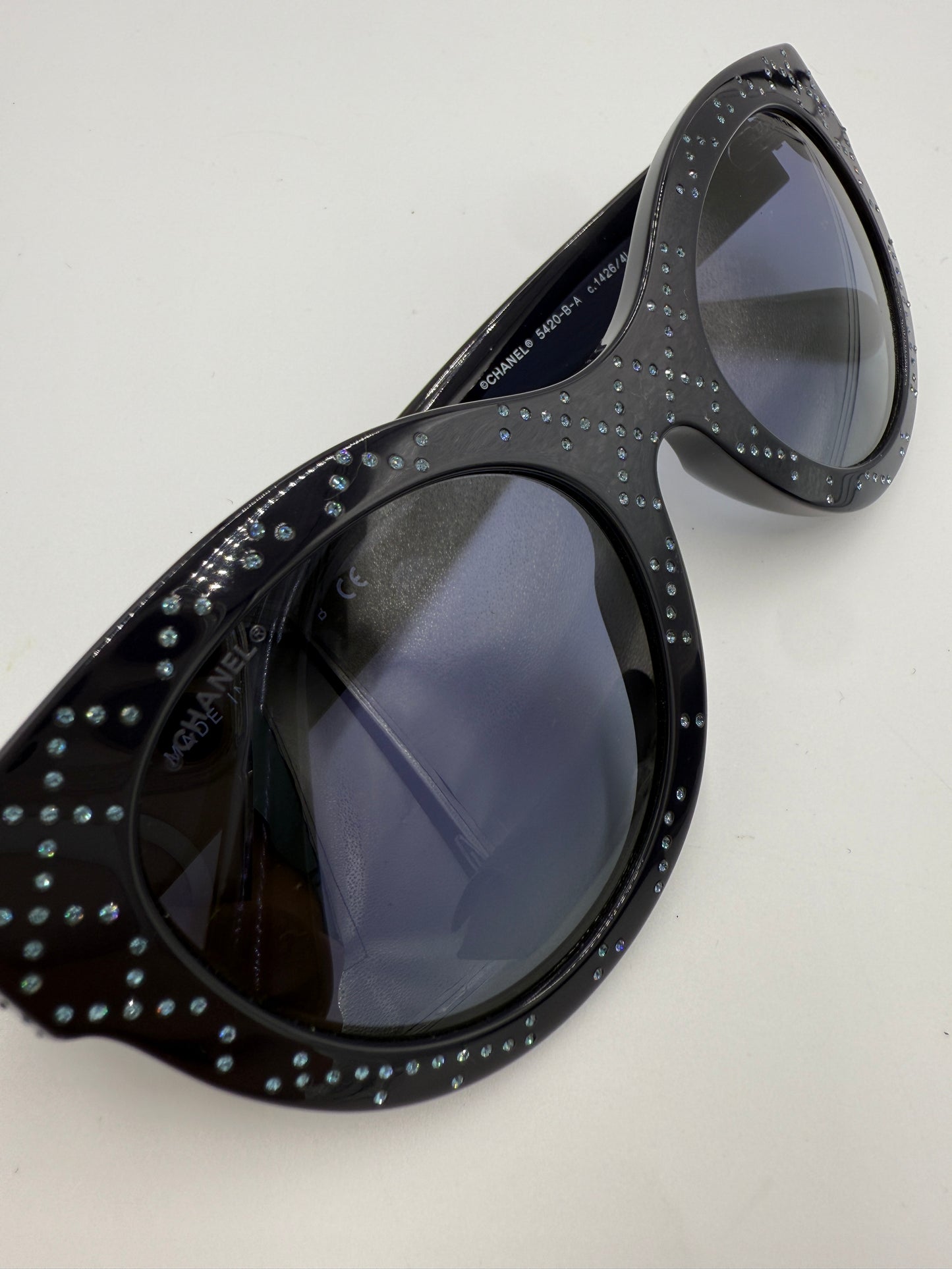 Chanel Swarovski Crystal Sunglasses With Case and CC Cloth