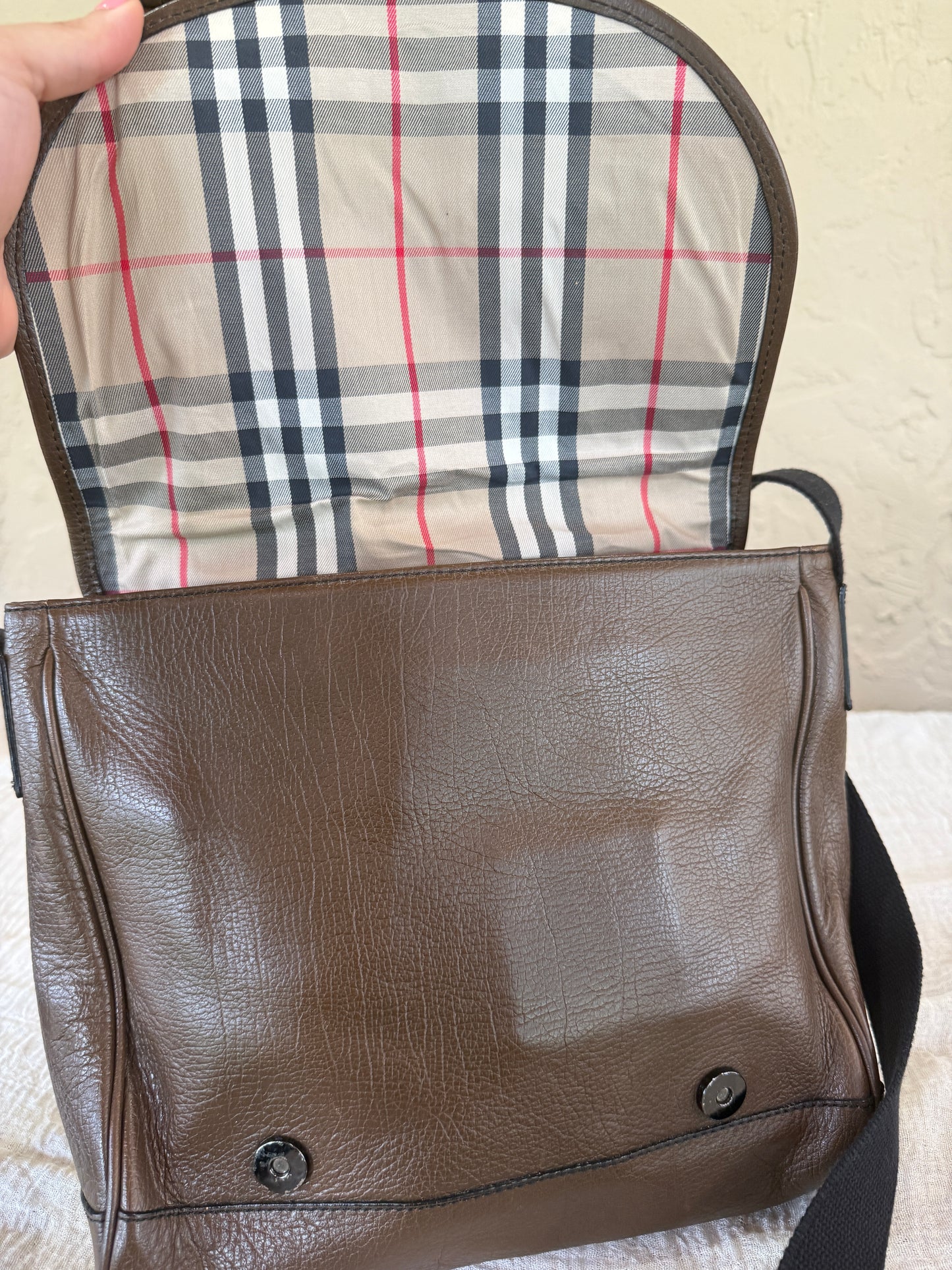 Burberry Unisex Brown Leather Nova Check Crossbody