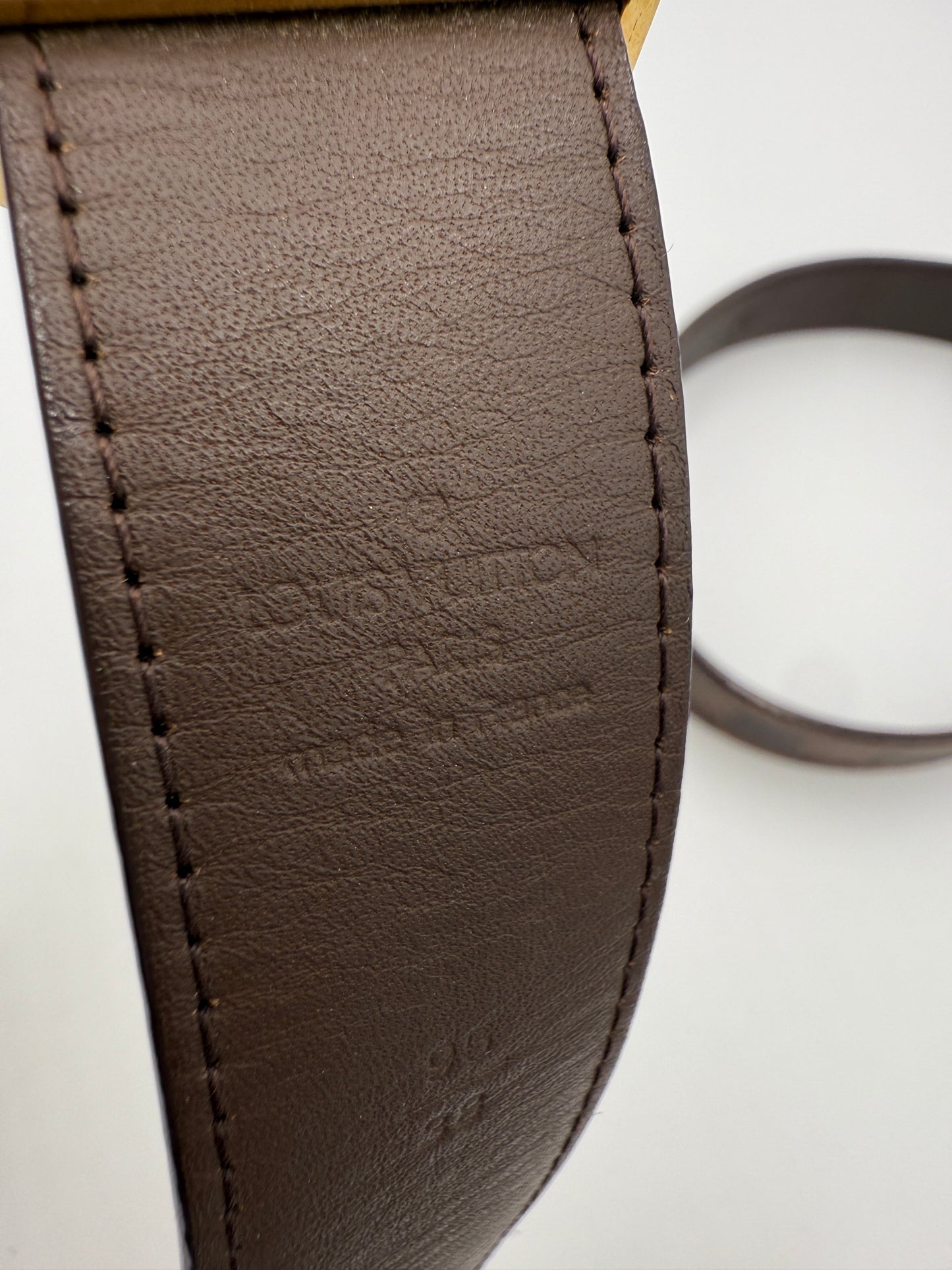 Louis Vuitton Damier Ebene Unisex Belt With Gold Buckle Size 95/38