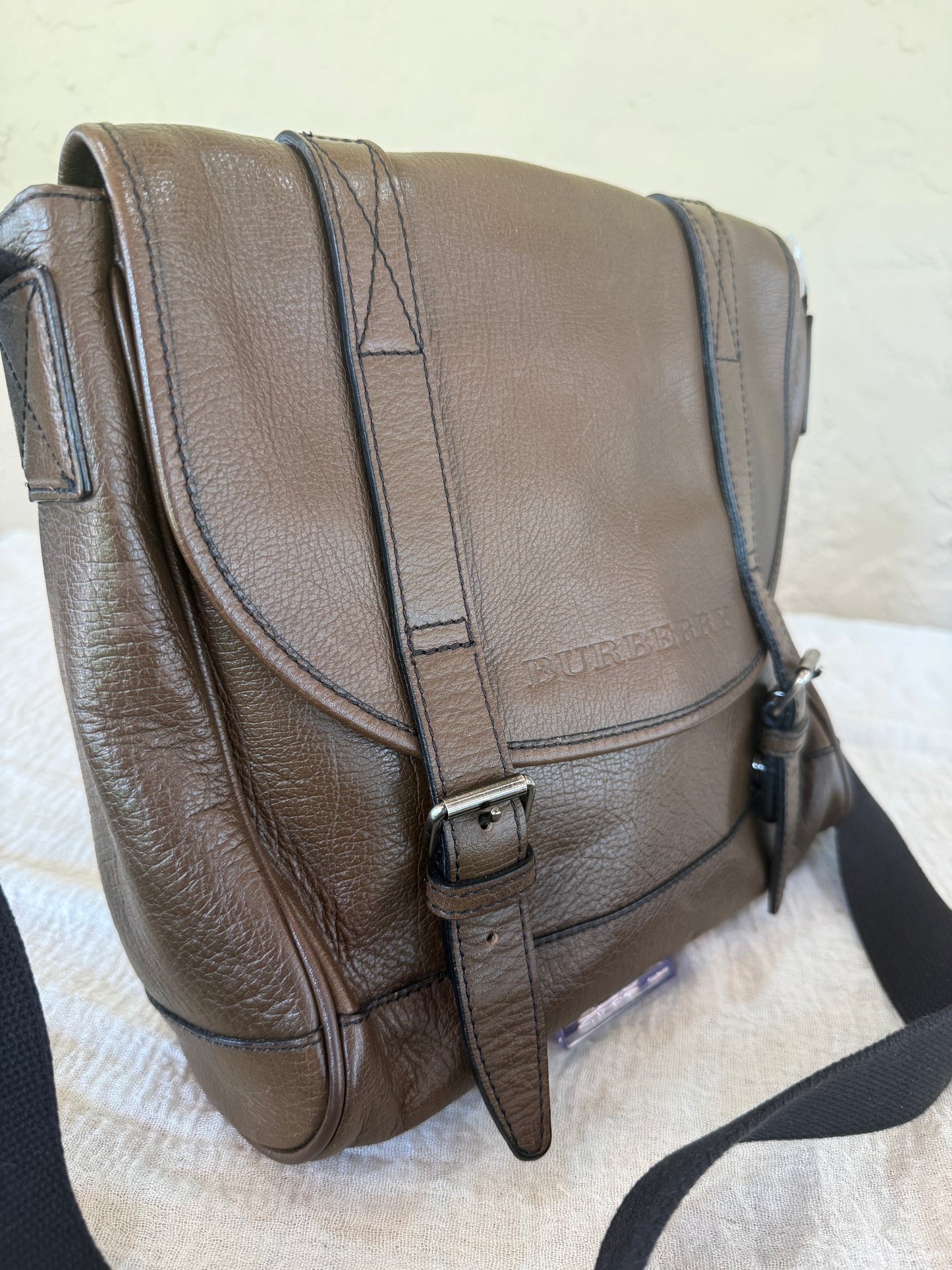 Burberry Unisex Brown Leather Nova Check Crossbody