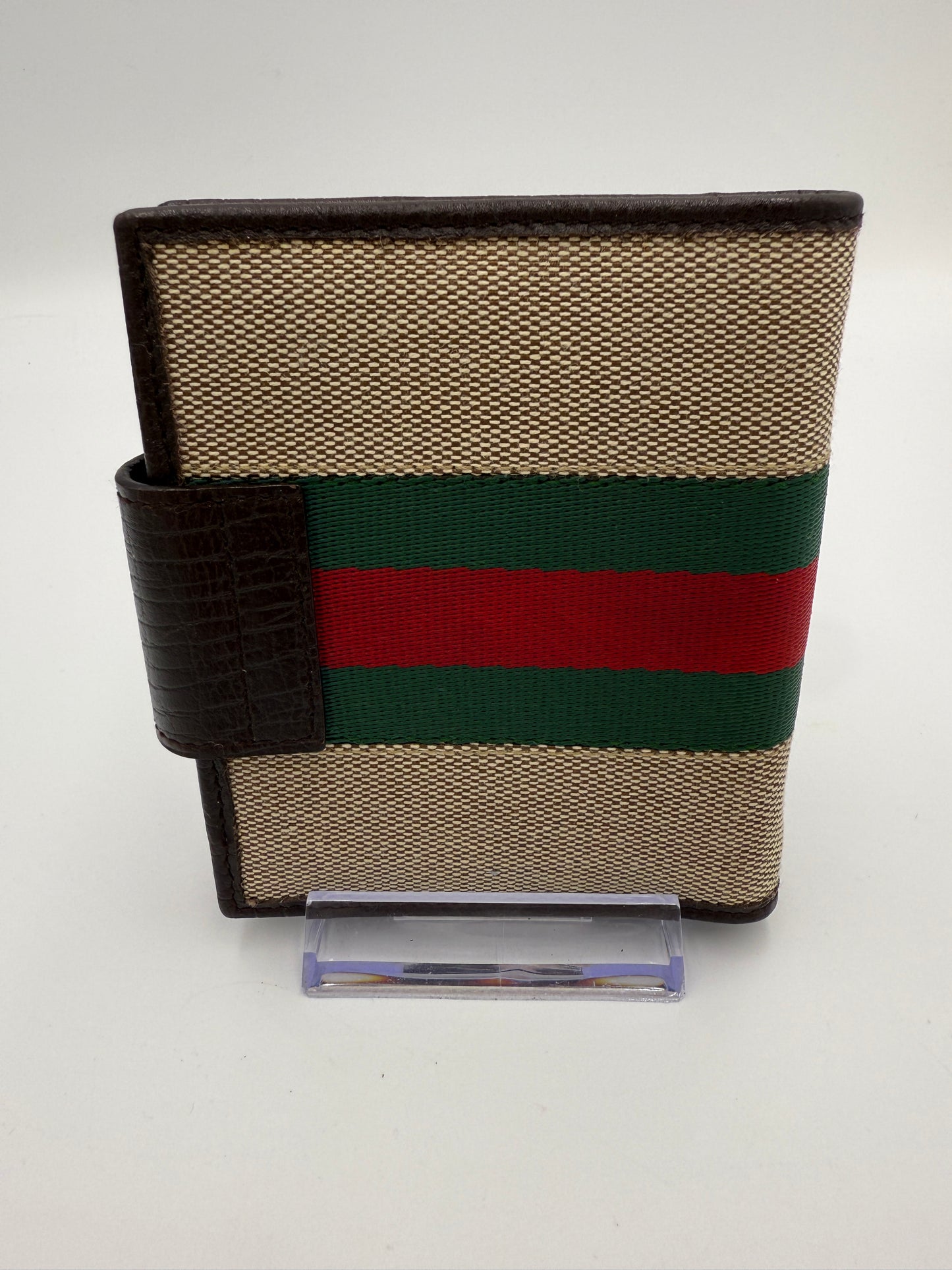 Gucci Beige Canvas Sherry Line Planner Card Case with Pen